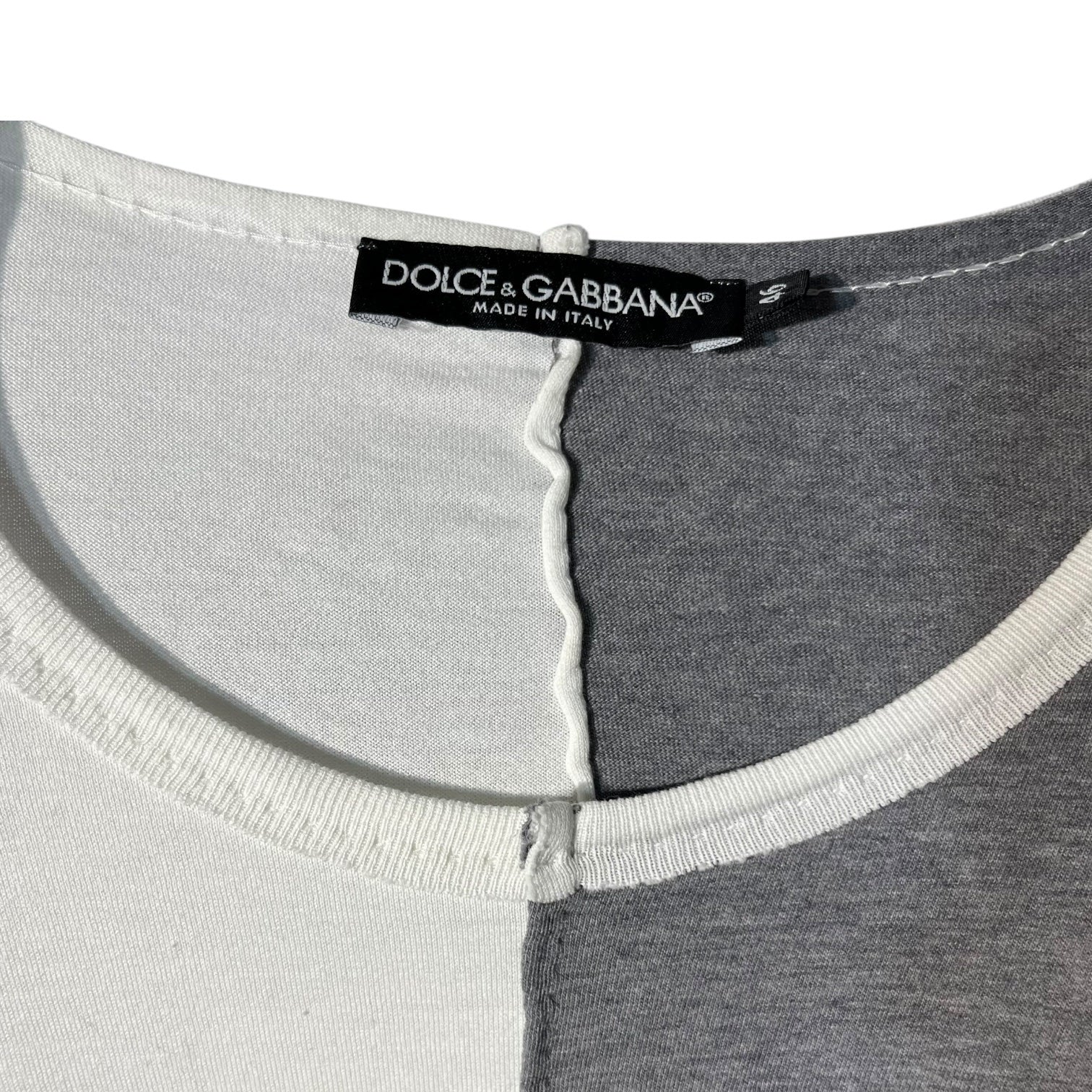 DOLCE&GABBANA(ドルチェ&ガッバーナドルガバ) Logo print reconstruction T-shirt ロゴ プリント 再構築 切替 Tシャツ G8IZ2T G7OKU 46(M程度) ホワイト×グレー