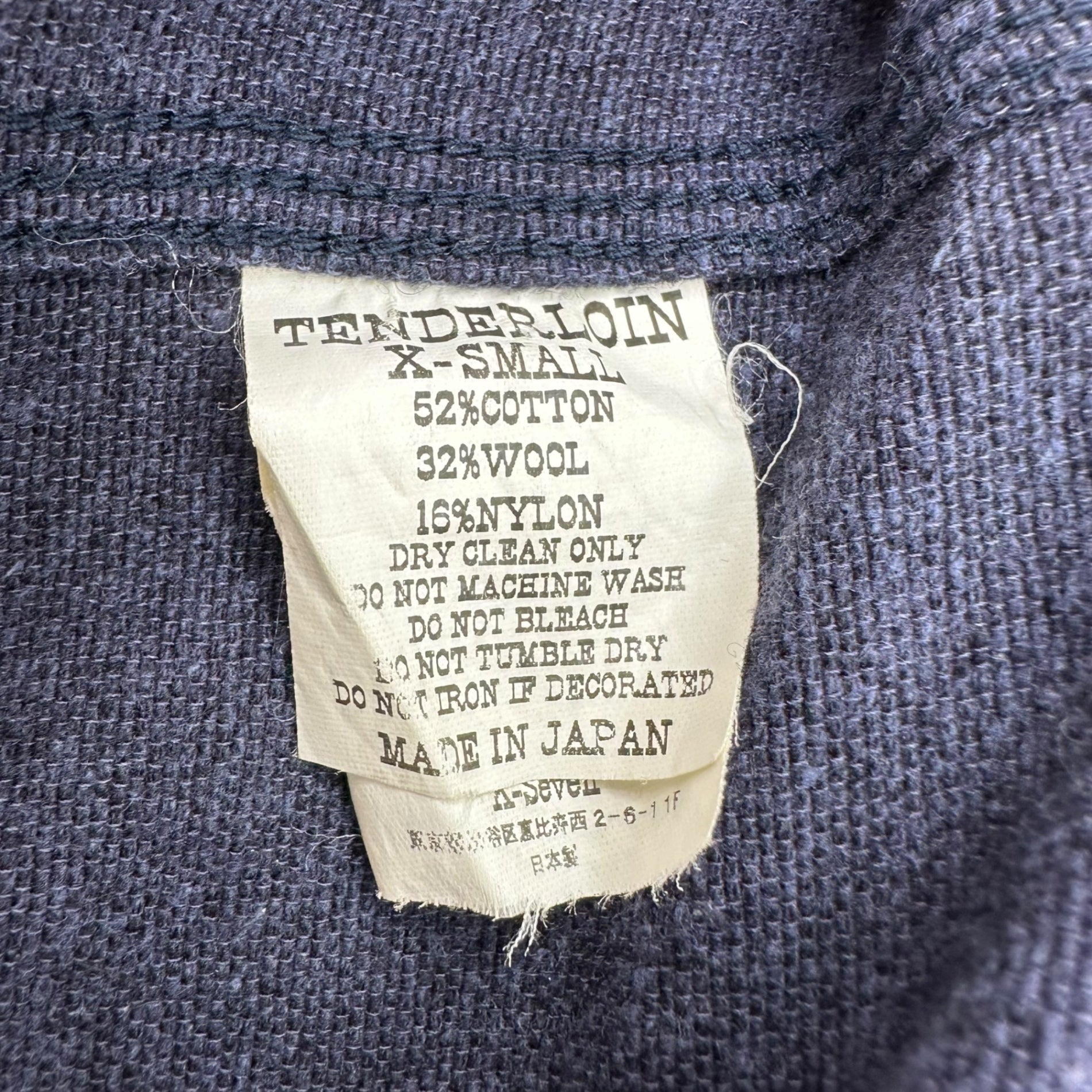 TENDERLOIN(テンダーロイン) Wool cotton box silhouette chain stitch shirt ウール コットン ボックス シルエット チェーン ステッチ シャツ XS ネイビー
