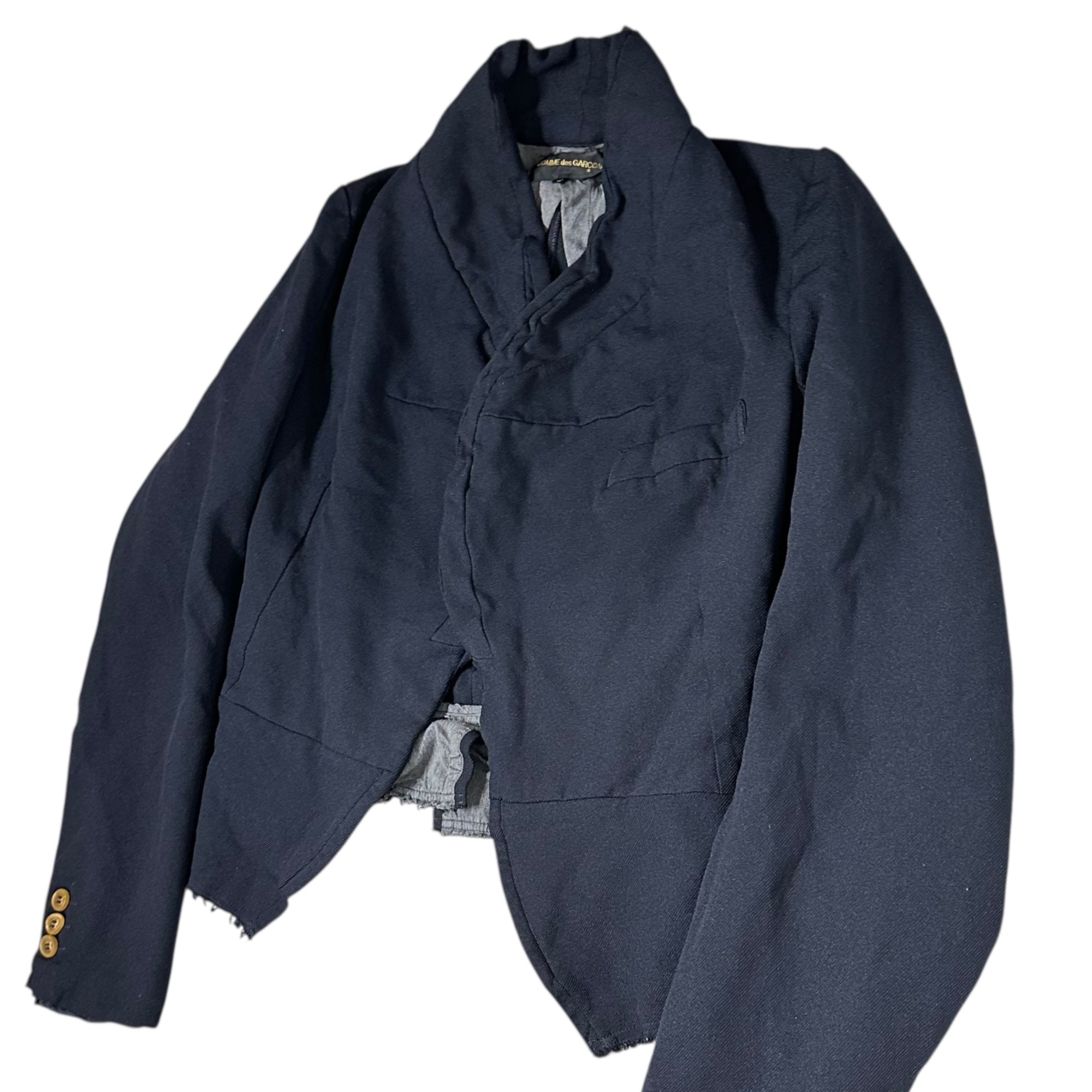 COMME des GARCONS(コムデギャルソン) 04SS Polyester frizzy short length jacket ポリエステル 縮絨 ショート丈 ジャケット GM-J059 S ネイビー AD2003