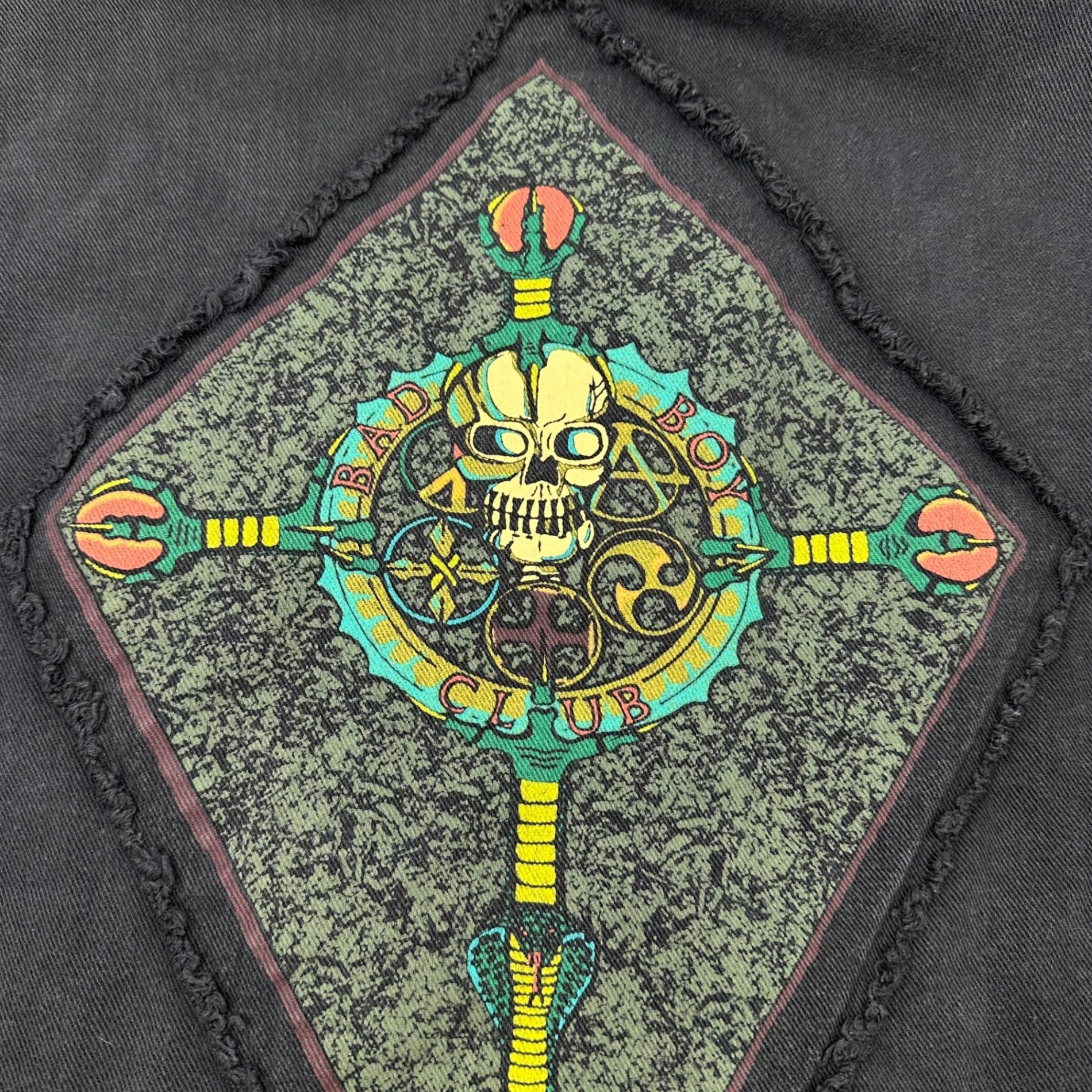 LIFE'S A BEACH(ライフイズアビーチ) 80’s VINTAGE BACK SKULL 2nd TYPE TRACKER JACKET ヴィンテージ バックスカル セカンド トラッカー ジャケット デニム M ブラック 80年代 BAD BOY バッドボーイ
