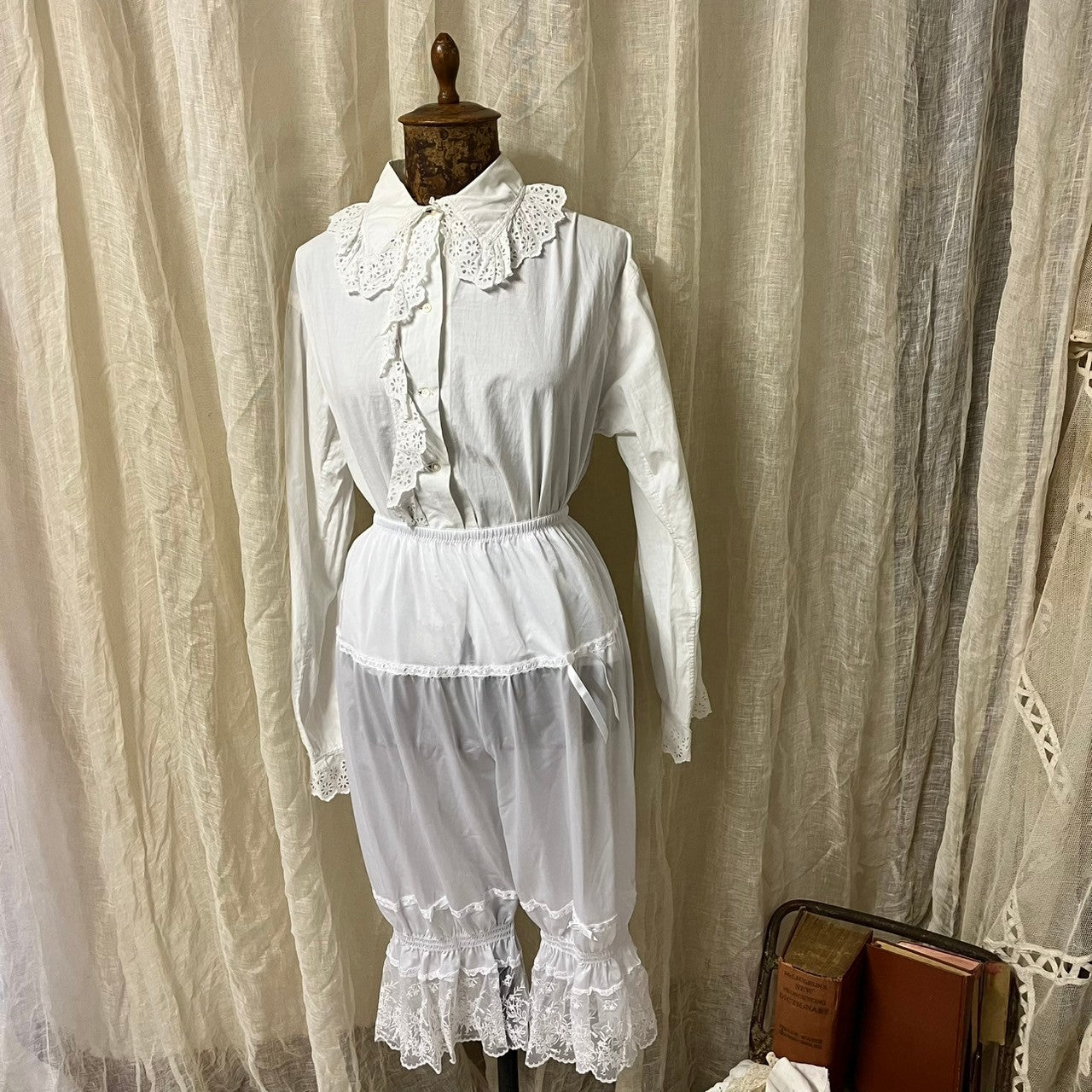 VINTAGE(ヴィンテージ) white drawers pants with lace レース付きドロワーズパンツ Mサイズ ホワイト