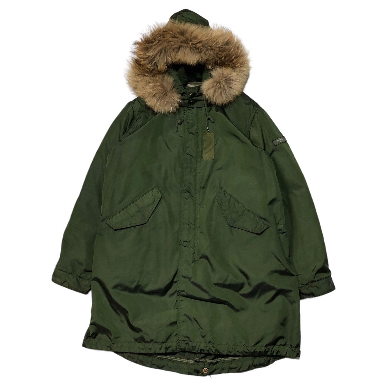 TATRAS(タトラス) 18AW MONTE liner mod coat ラクーンファー ダウン ライナー 付き ナイロン モッズ コート ミリタリー ロゴ MTK18A473 03(L程度) カーキ グリーン系 Rライン