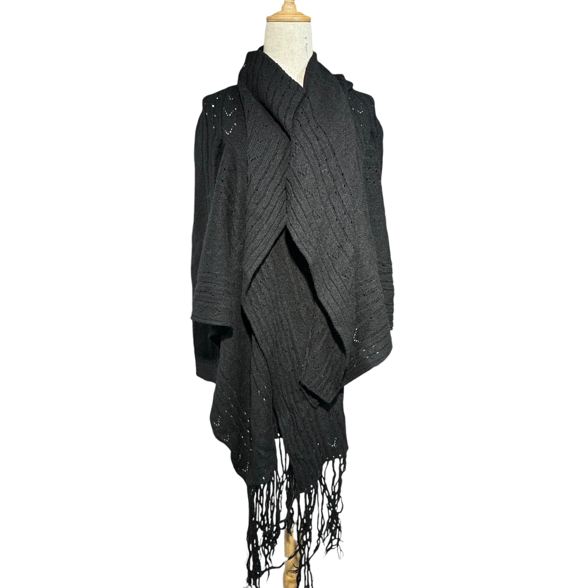 Y's(ワイズ) Knit cape wrap cardigan ニット ケープ 巻き カーディガン マフラー YU-K31-270 3(L程度) ブラック×グリーン