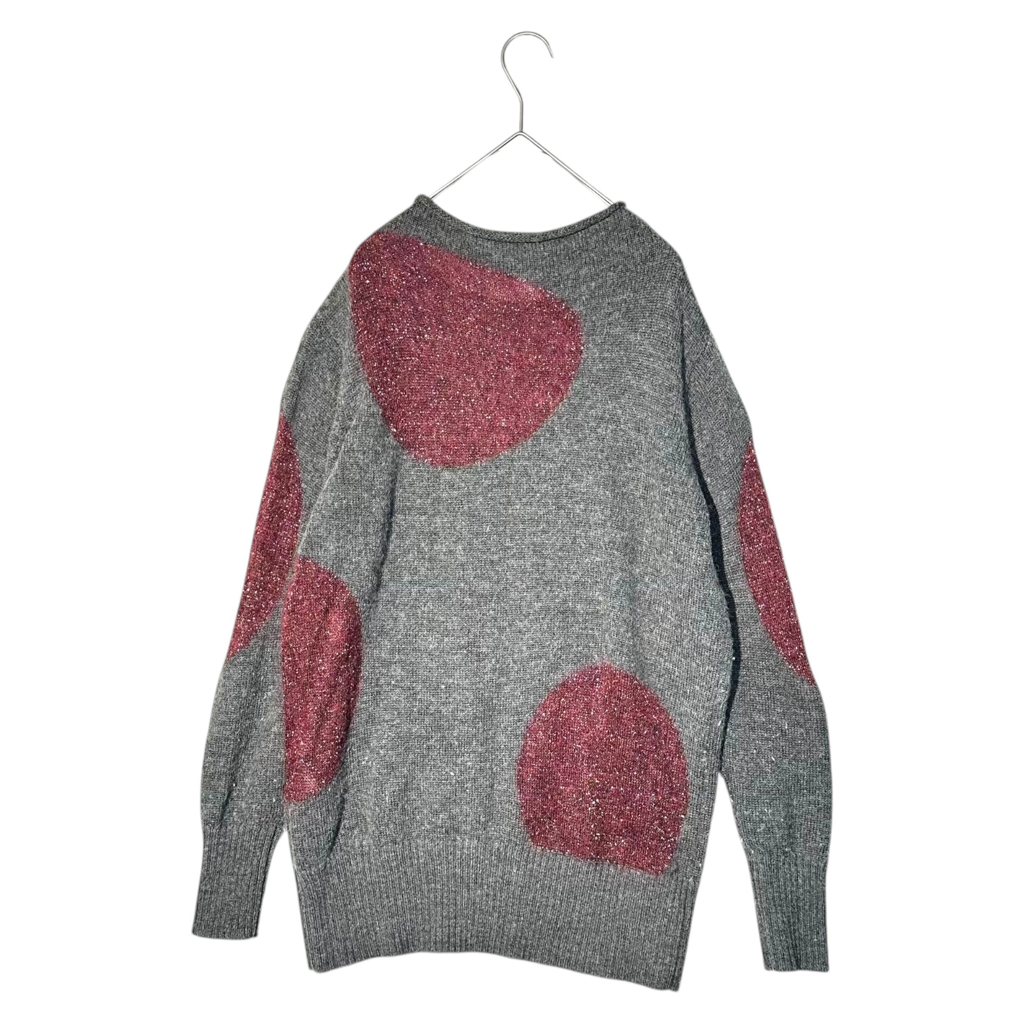 Vivienne Westwood RED LABEL(ヴィヴィアンウエストウッドレッドレーベル) Chest One-point Embroidery Large Dot Long Sleeve Knit 胸 ワンポイント 刺繍 大判ドット 長袖 ニット 16-03-152012 M グレー×ボルドー