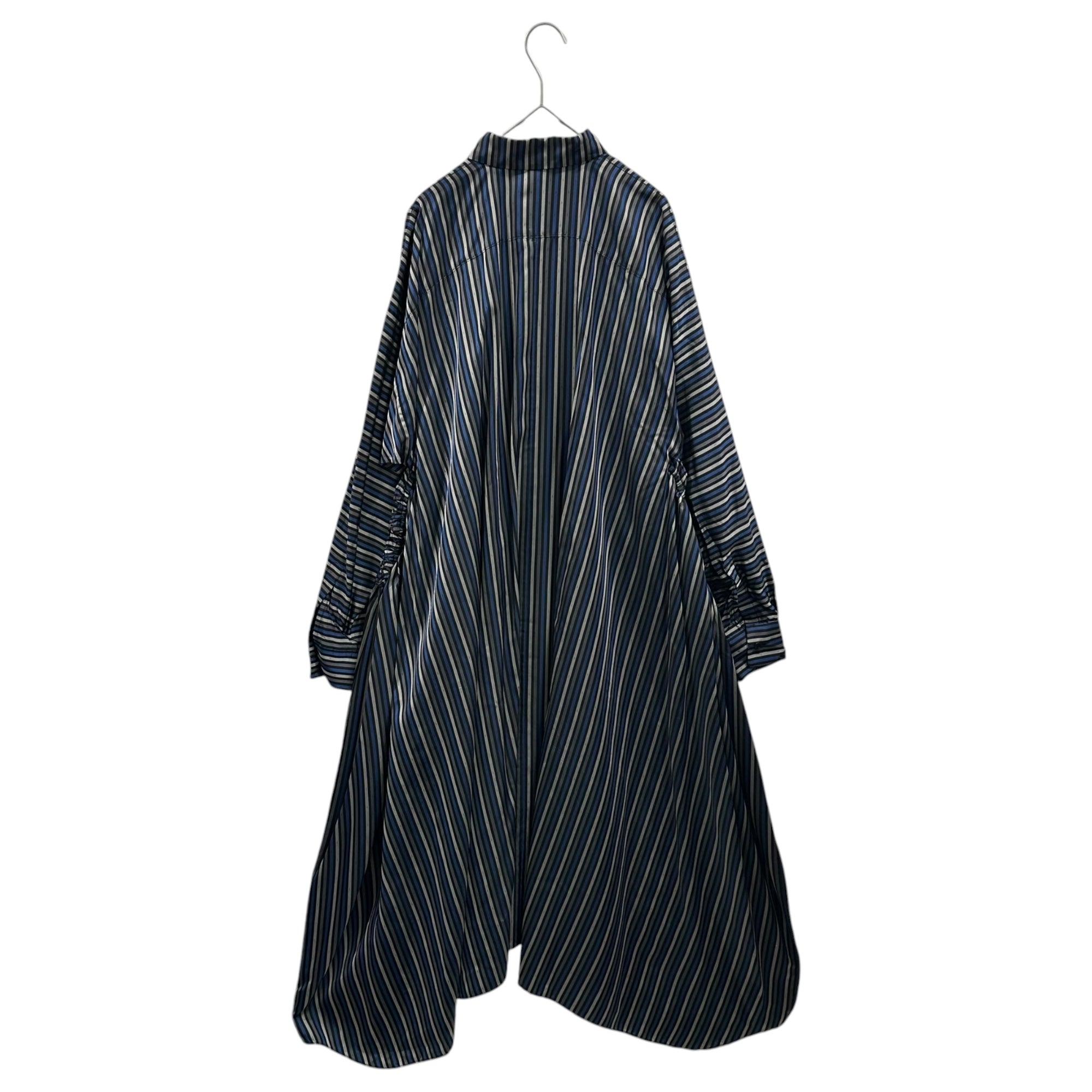 noir kei ninomiya(ノワールケイニノミヤ) 24SS Side-Gathered Striped Shirt Dress サイドギャザー ストライプ シャツ ワンピース 3M-O015 XS ブルー×ブラック AD2023 長袖 ロング キュプラ コムデギャルソン