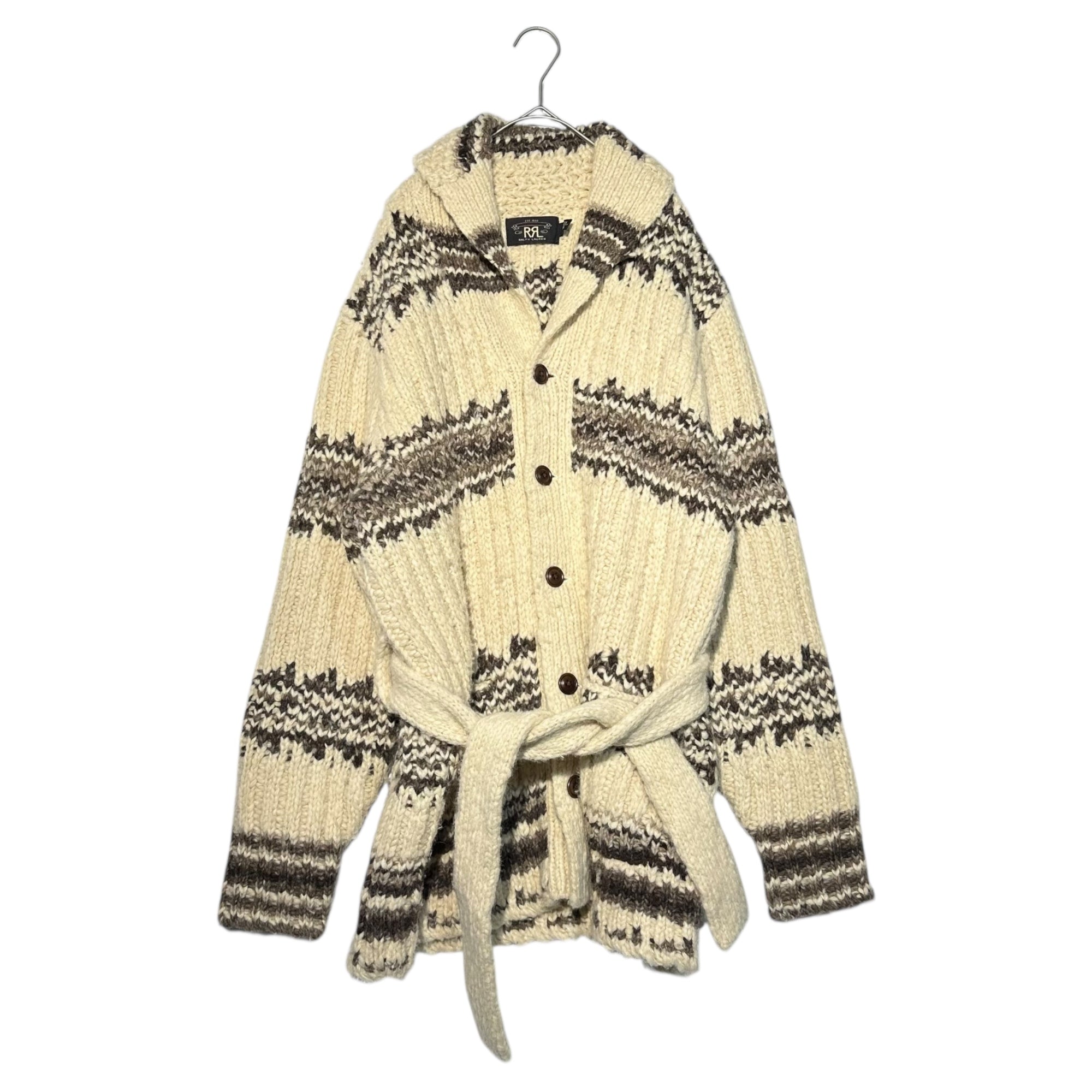 RRL(ダブルアールエル) Border Design Shawl Collar Low Gauge Knit Cardigan ボーダー デザイン ショールカラー ローゲージ ニット カーディガン 782710697001 M アイボリー×ブラウン アルパカ、シルク混