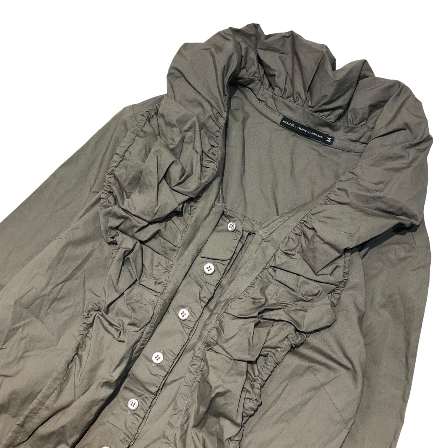 MARITHE FRANCOIS GIRBAUD(マリテフランソワジルボー) 00's gathered long collar blouse ギャザー ロングカラー ブラウス F7-5279 M グレー Y2K 長袖 シャツ ジャケット