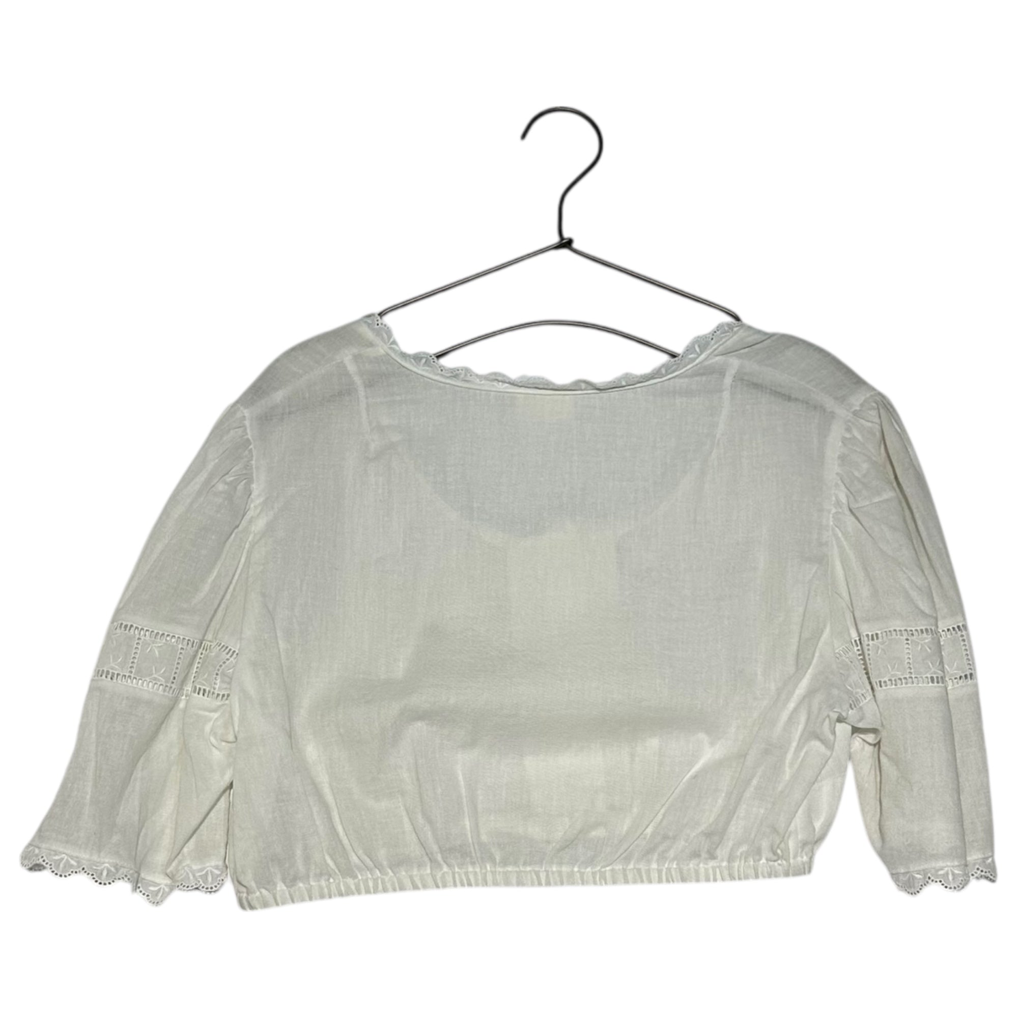 VINTAGE 70's~Tyrolean embroidery short blouse チロリアン 刺繍入りショートブラウス 44(Lサイズ) ホワイト