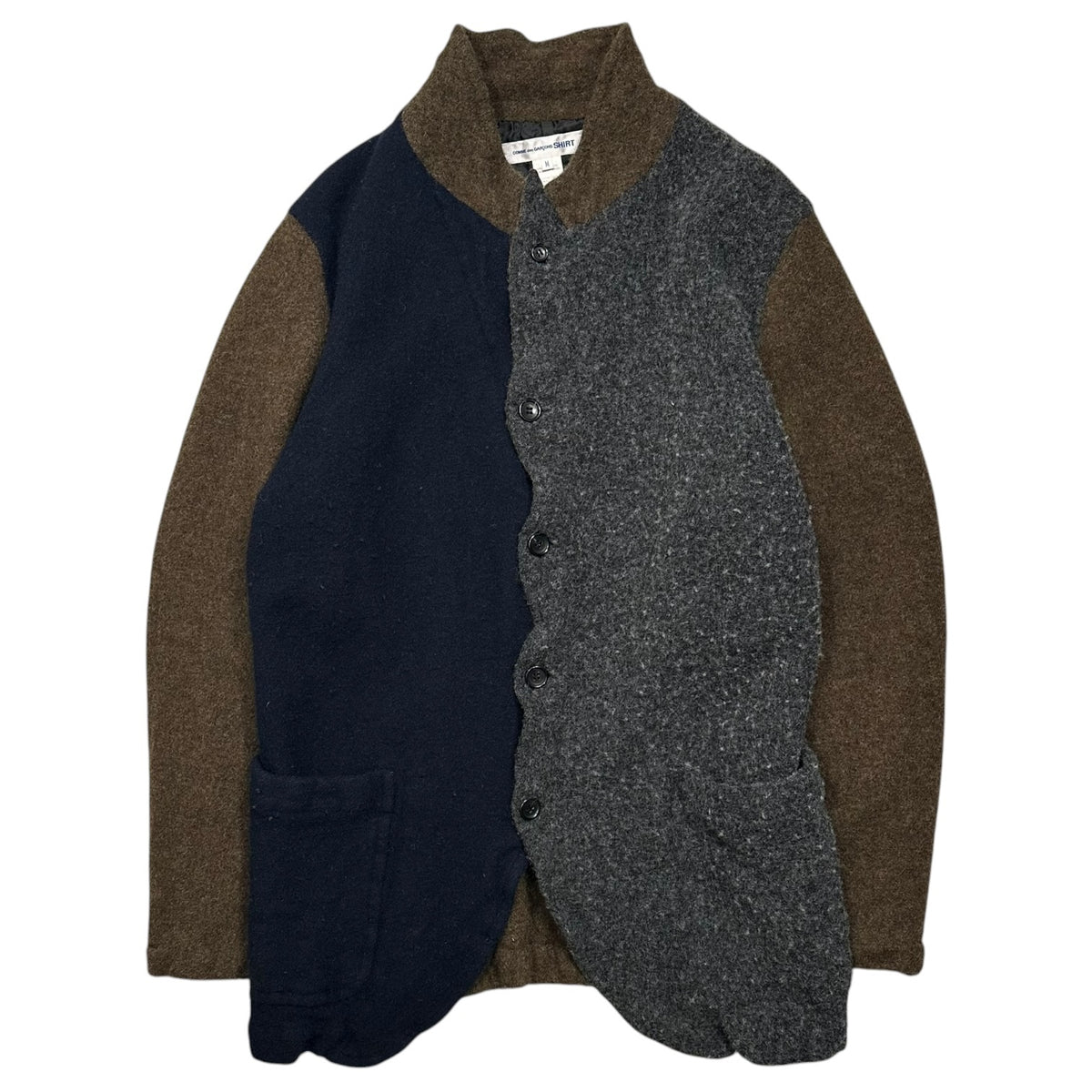 COMME des GARCONS SHIRT(コムデギャルソンシャツ) 2025AW Boiled Wool Panel 5B Jacket 切替 ウール縮絨 5B ジャケット FP-J505 M グレー×ネイビー×ブラウン
