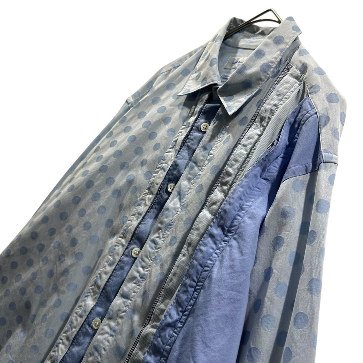 COMME des GARCONS SHIRT(コムデギャルソンシャツ) 1990's Raw-Edge Layered Design Polka-Dot L/S Shirt 断ち切り 重ね デザイン ドット 長袖 シャツ S ライトブルー 90s アーカイブ 稀少