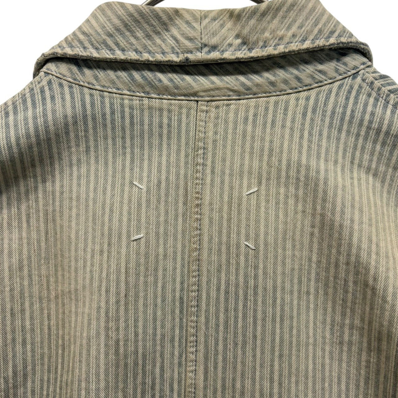 MAISON MARGIELA(メゾンマルジェラ) 21SS Vintage-Processed Hickory Coveralls ヴィンテージ加工 ヒッコリー カバーオール S50DL0457 38(M程度) スカイブルー×ホワイト ジャケット