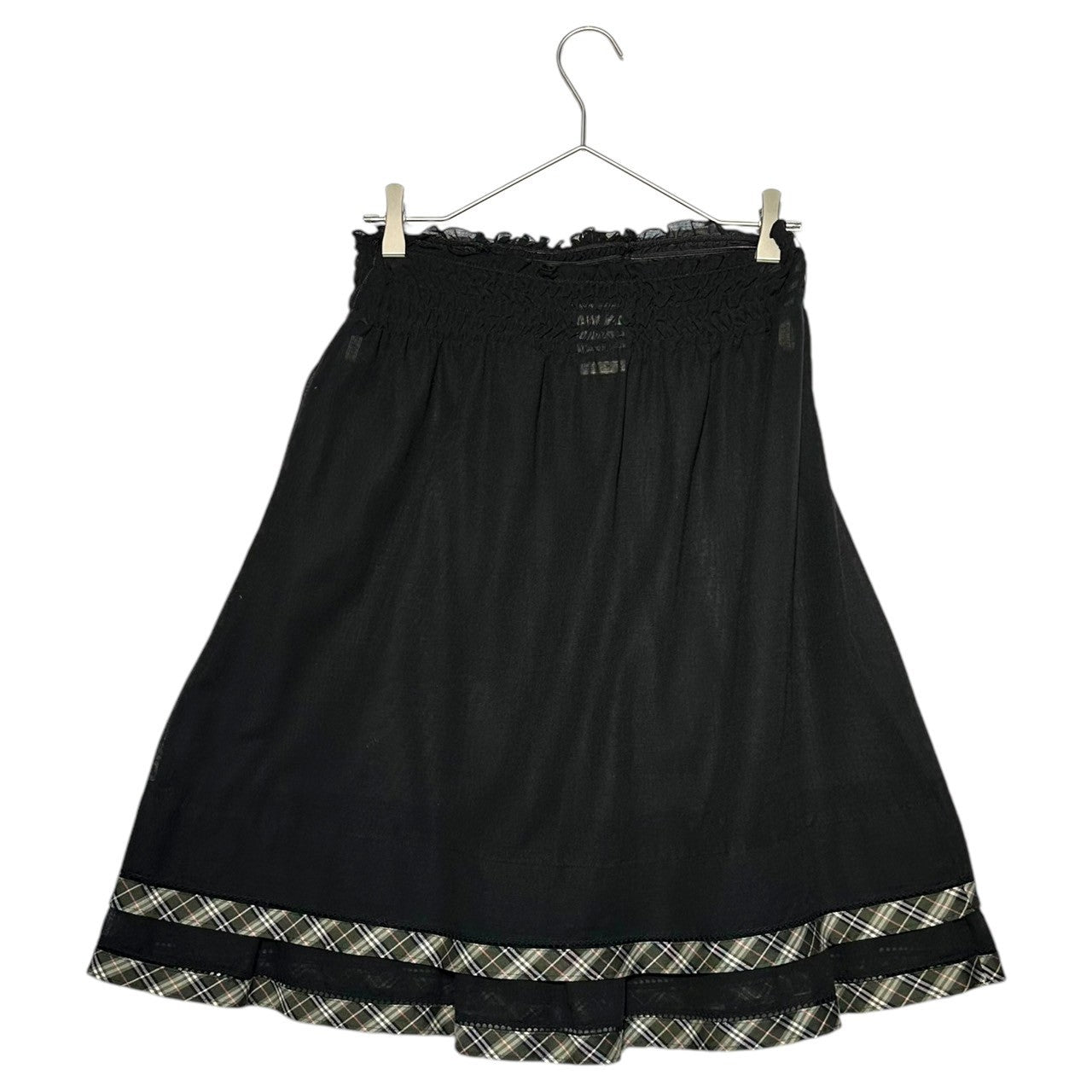 BURBERRY BLUE LABEL(バーバリーブルーレーベル) 裾 バーバリー チェック シアー ウール コットン ひざ丈 スカート ペチコート 付 FLF55-543-09 38(M程度) ブラック