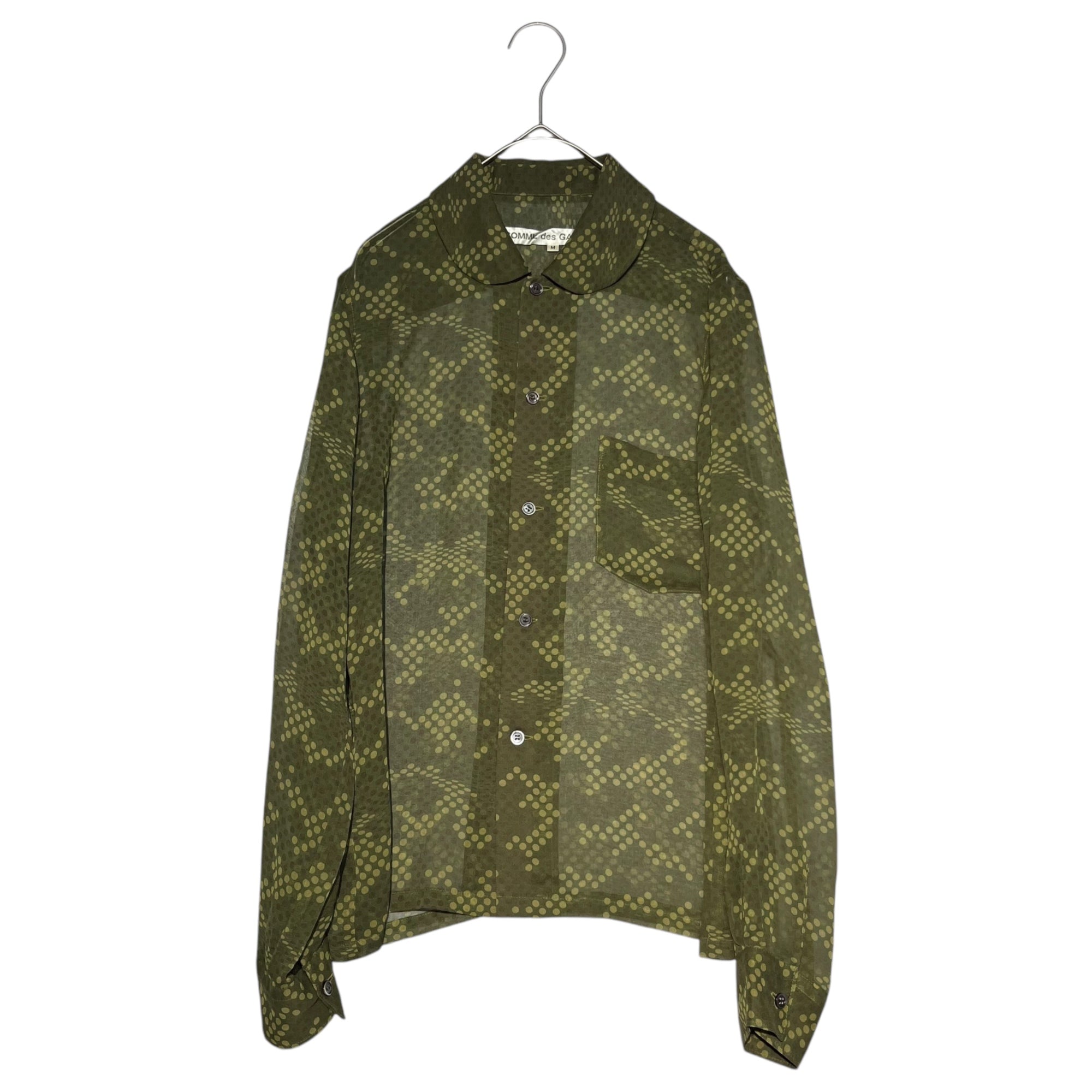 COMME des GARCONS(コムデギャルソン) 01SS Dot KAMO sheer round collar shirt dotto ドット カモ シアー 丸襟 シャツ ブラウス M カーキ AD2000