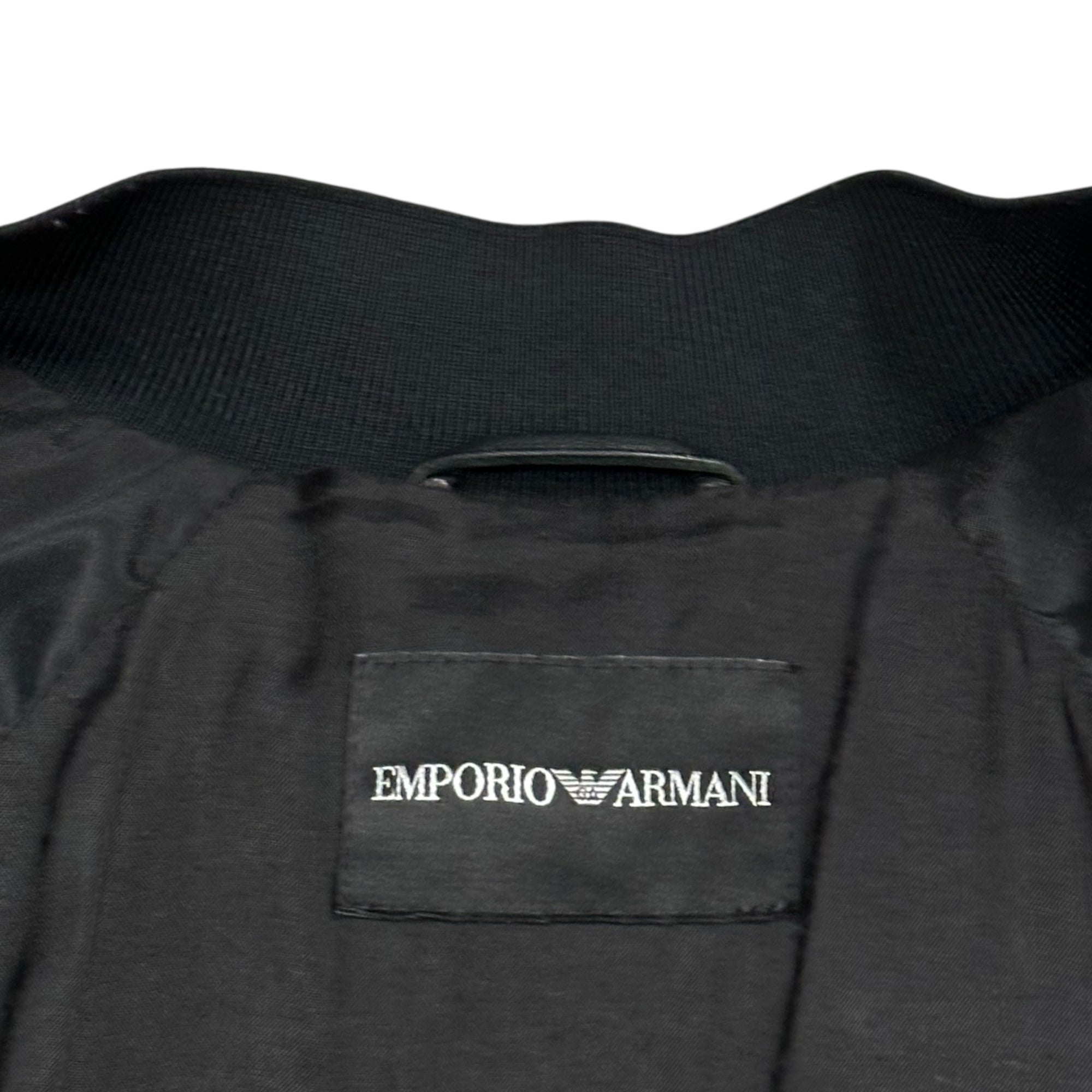 EMPORIO ARMANI(エンポリオアルマーニ) 17SS Plant Embroidery Leather Bomber Blouson 植物 刺繍 レザー ボンバー ブルゾン V1R13P V1P16 48(M程度) ブラック×ブルー 2017年 ミラノコレクション