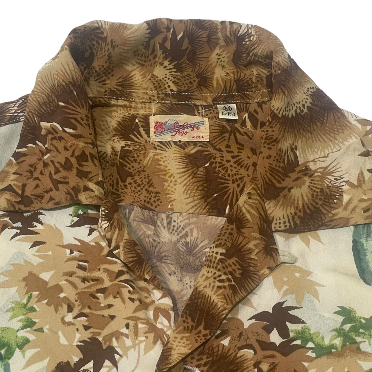 SUN SURF(サンサーフ東洋) RAYON S/S "WILD SWEETFISH" 鮎 アロハ シャツ レーヨン オープンカラー 半袖 SS33333 M ブラウン×アイボリー