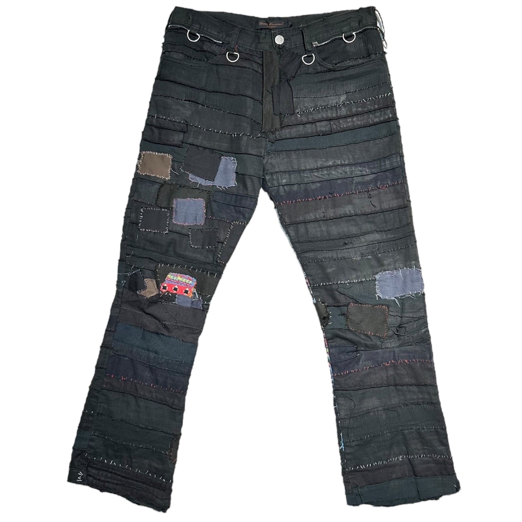 【近日公開】UNDERCOVERISM(アンダーカバイズム) 03SS SCAB Period Crust Damaged & Patchwork Cropped Pants クラスト ダメージ加工 & パッチワーク クロップド パンツ 瘡蓋 U222 M ブラック 2003年 パリコレ 初参加時 稀少 少数生産アイテム