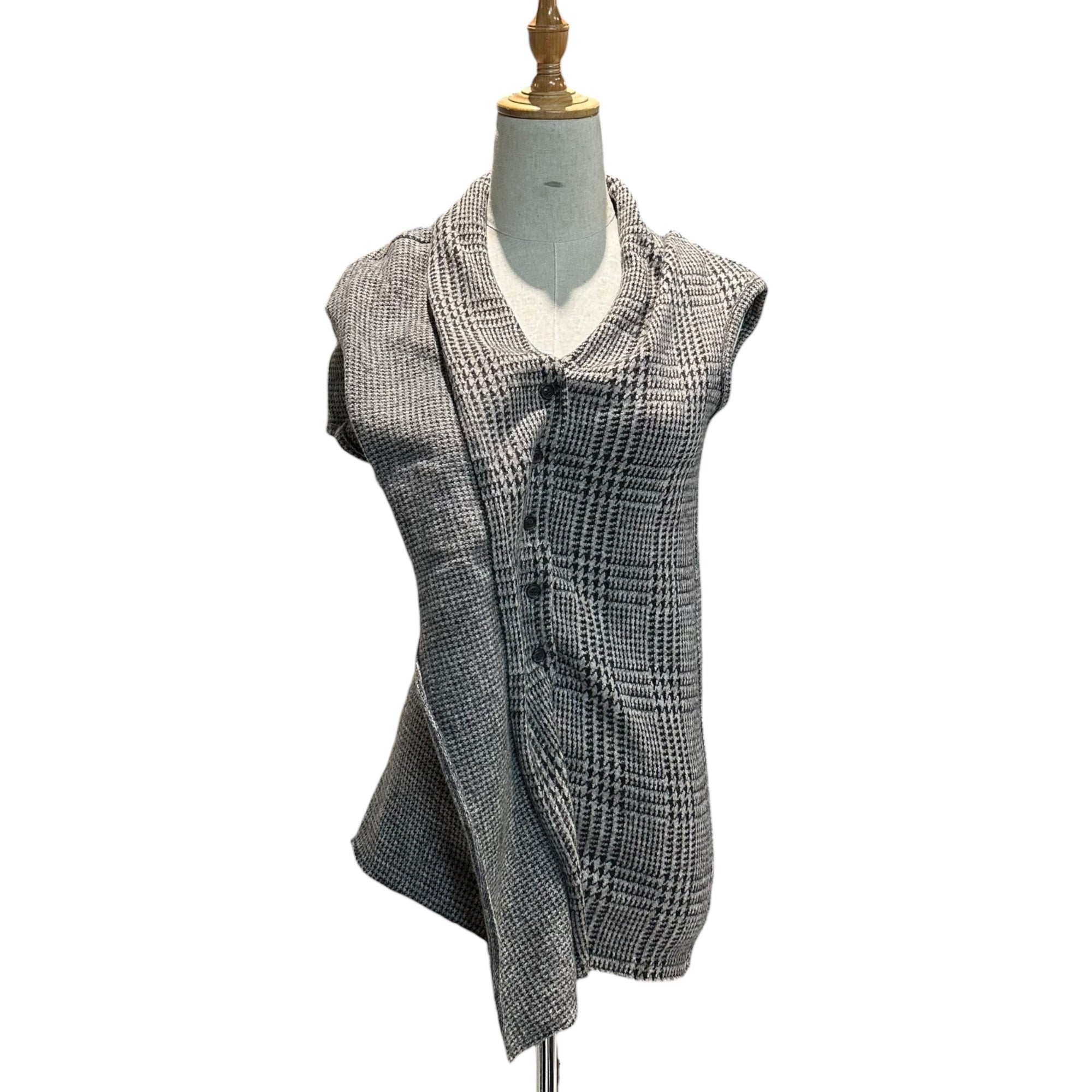 Y's(ワイズ) Houndstooth Pattern Layered Knit Sleeveless Blouse 千鳥柄 レイヤード ニット ノースリーブ ブラウス YT-T23-942 3 ベージュ×ブラウン