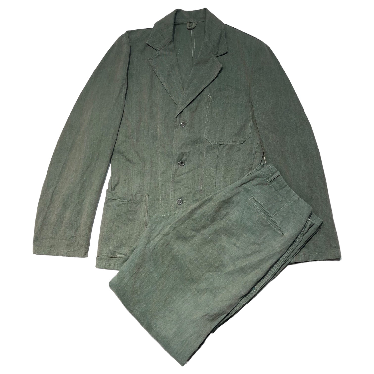 Swedish army(スウェーデン軍) 60's Prisoner setup プリズナー セットアップ 48(L程度) カーキグリーン FRISTADS SANFOR 60年代 ヴィンテージ