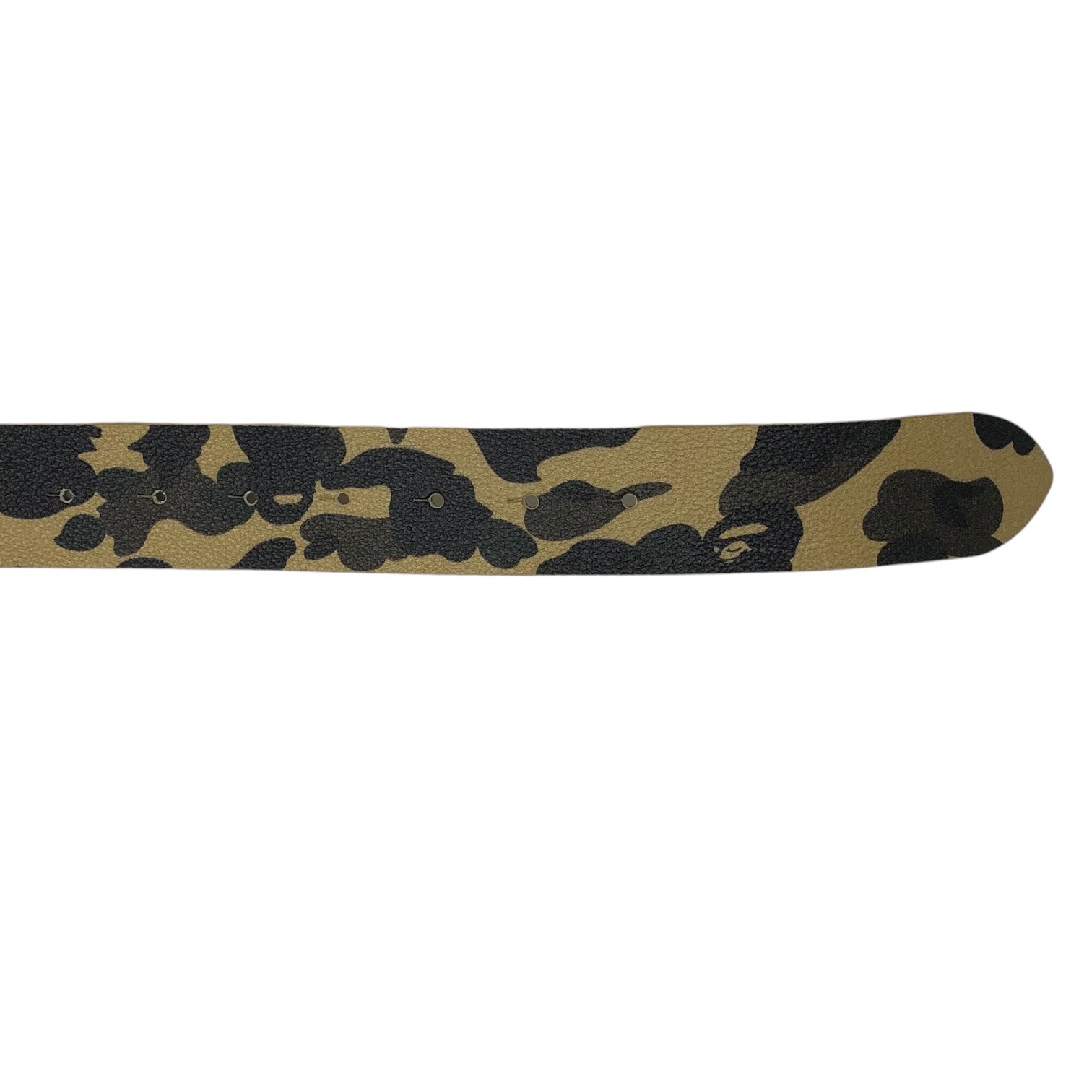 A BATHING APE(アベイシングエイプ) 00's "BAPE" buckle fast camo leather belt ロゴ バックル ファースト カモ レザー ベルト M カーキ カモフラ 日本製 Y2K