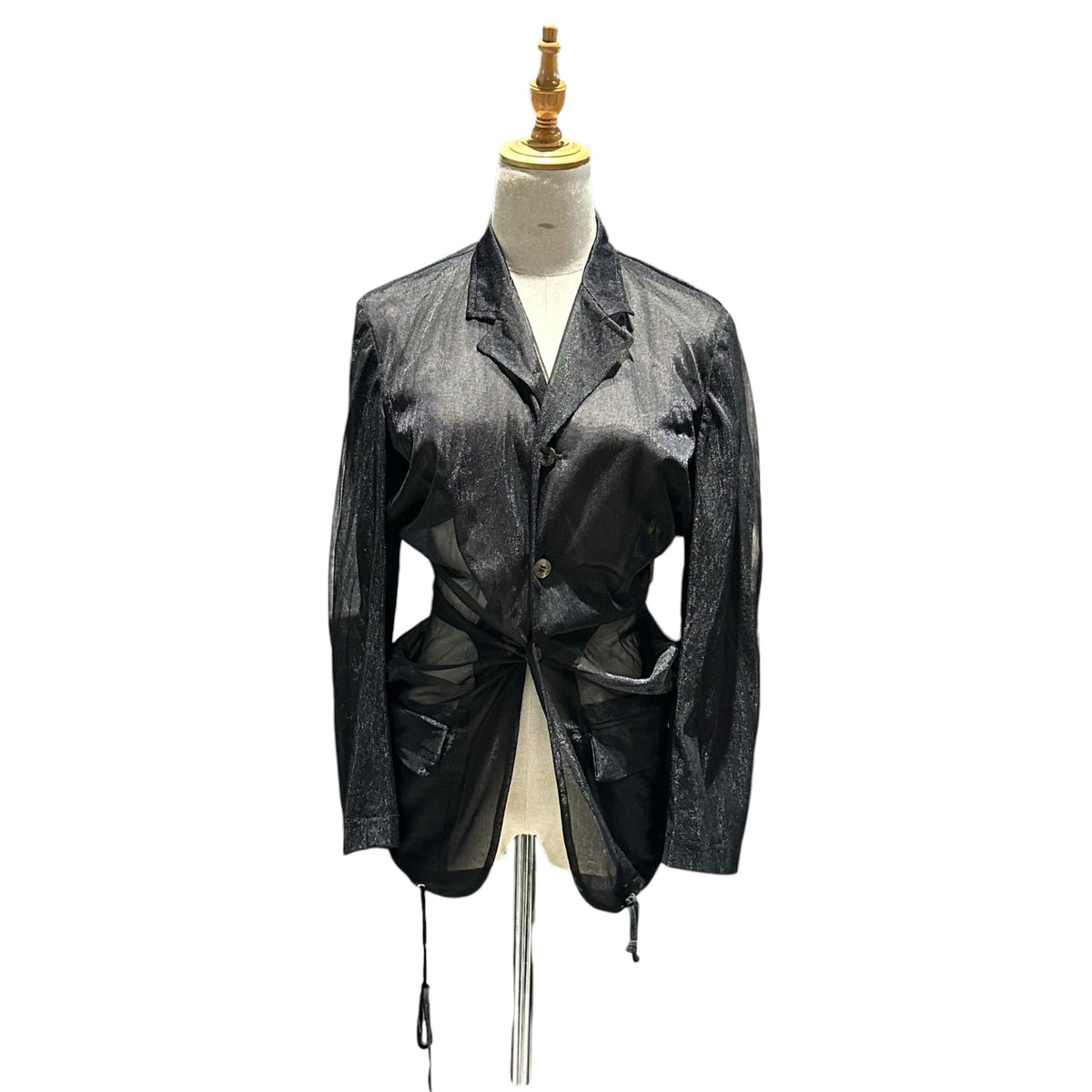 COMME des GARCONS(コムデギャルソン) 1991SS Sheer Asymmetrical Drawstring Button-Front Jacket シアー 変形 ドローコード ボタン ジャケット GJ-05006S S ブラック AD1990 90s アーカイブ 珍品