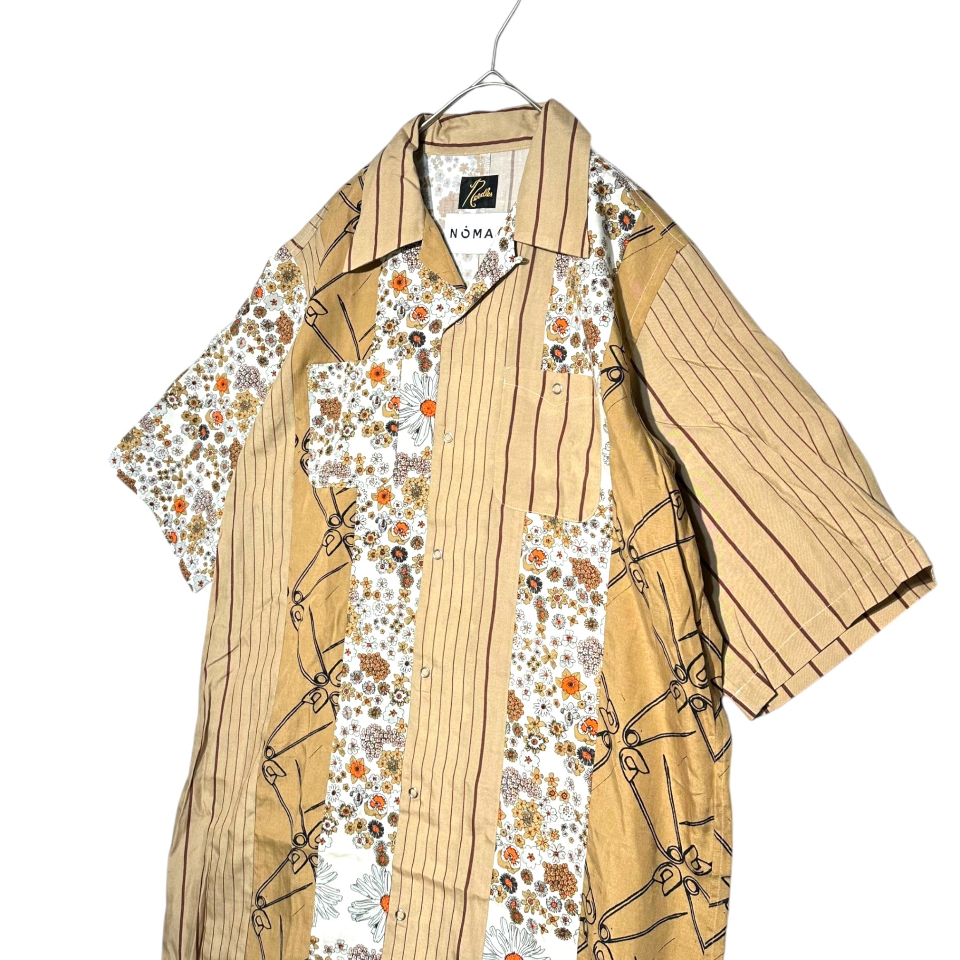 NEEDLES×NOMA(ニードルズ×ノマ) 22SS Cabana Shirt dress Patchwork カバナ シャツ ワンピース パッチワーク N33-NNDR01 2 ブラウン×ホワイト 総柄 半袖 ロング