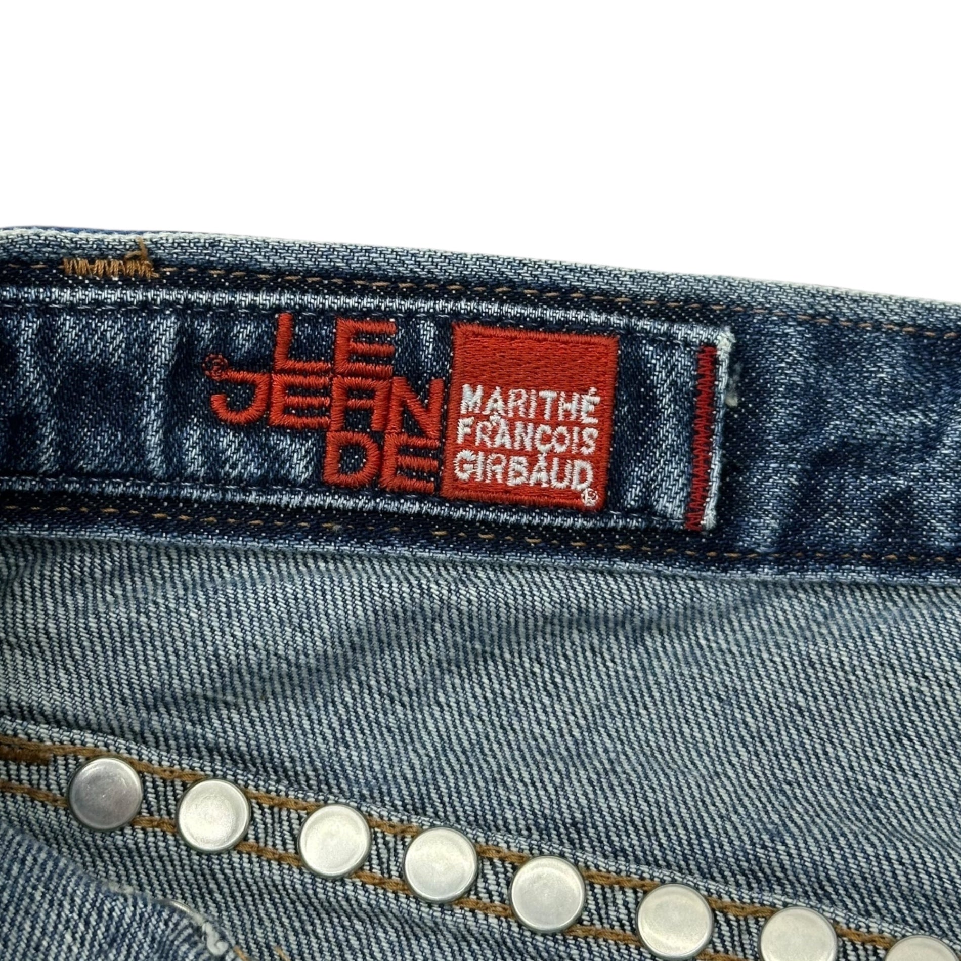 MARITHE FRANCOIS GIRBAUD(マリテフランソワジルボー) 00's Damaged selvedge studded denim pants ダメージ加工 セルビッチ スタッズ デニム パンツ F6-1564 M インディゴ Y2K パンク メンズ着用可能サイズ