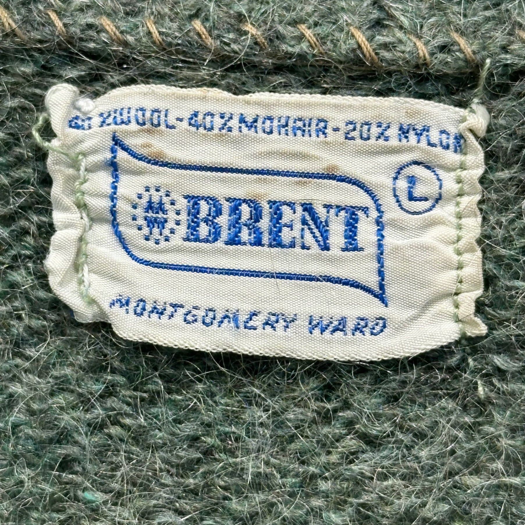 BRENT(ブレント) 60's Shaggy Mohair Cardigan シャギー モヘア カーディガン L グレーグリーン 60年代 貝ボタン ヴィンテージ 毛足長
