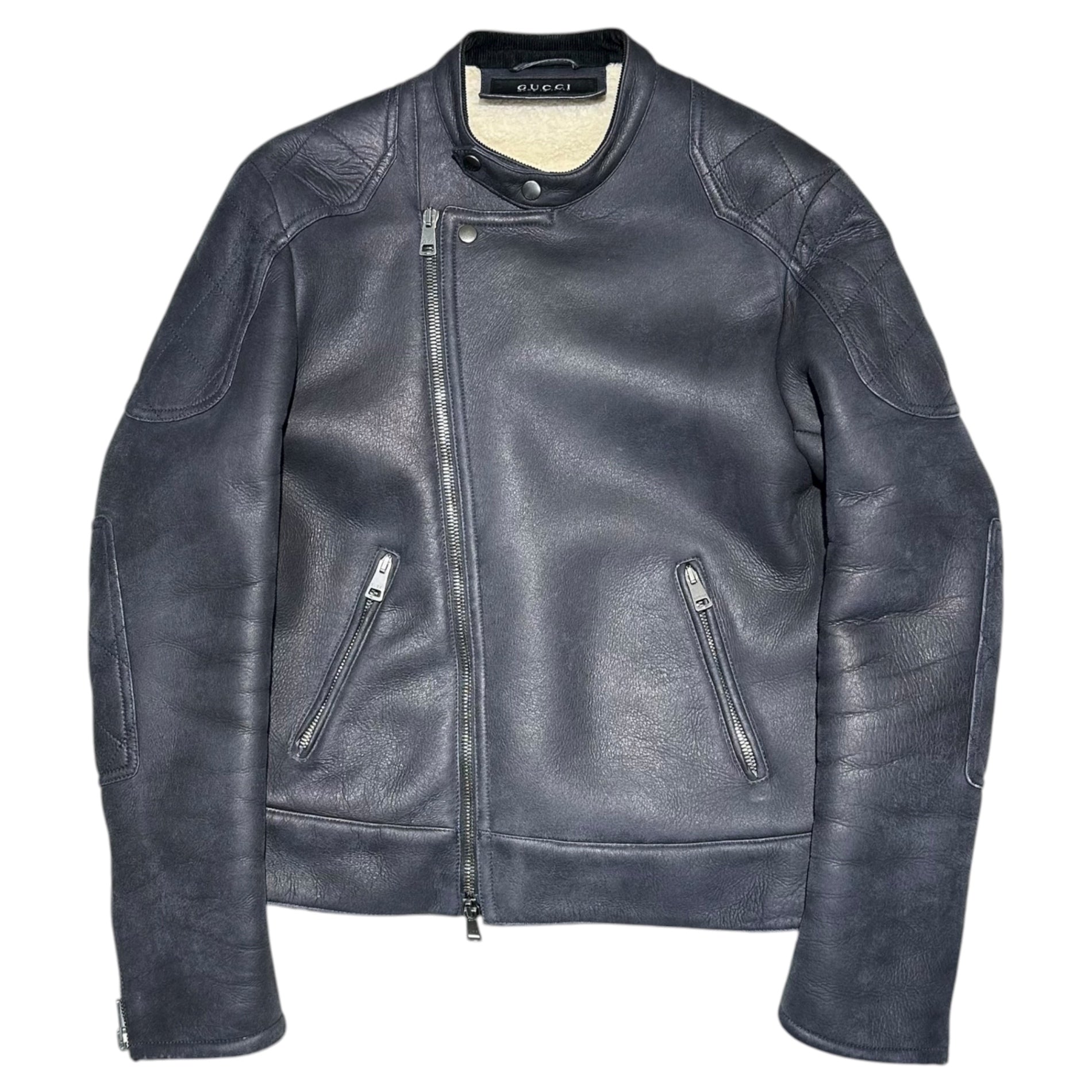 GUCCI(グッチ) Goatskin Mouton Biker Jacket 山羊革 ムートン バイカー ジャケット 354176 XS189 48(M程度) ブラック ライダース レザー