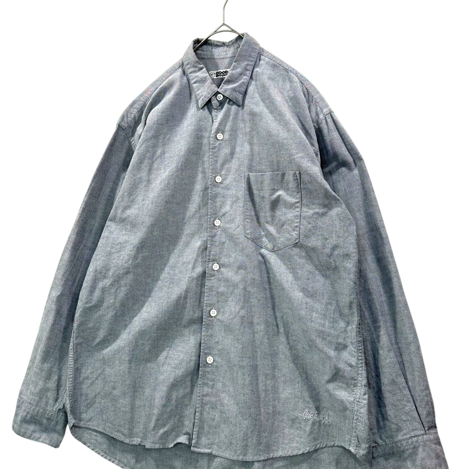GOODENOUGH(グッドイナフ) 90's Hem Logo Button-Down Dungaree Shirt 90年代 裾 ロゴ ボタンダウン ダンガリー シャツ M ブルー