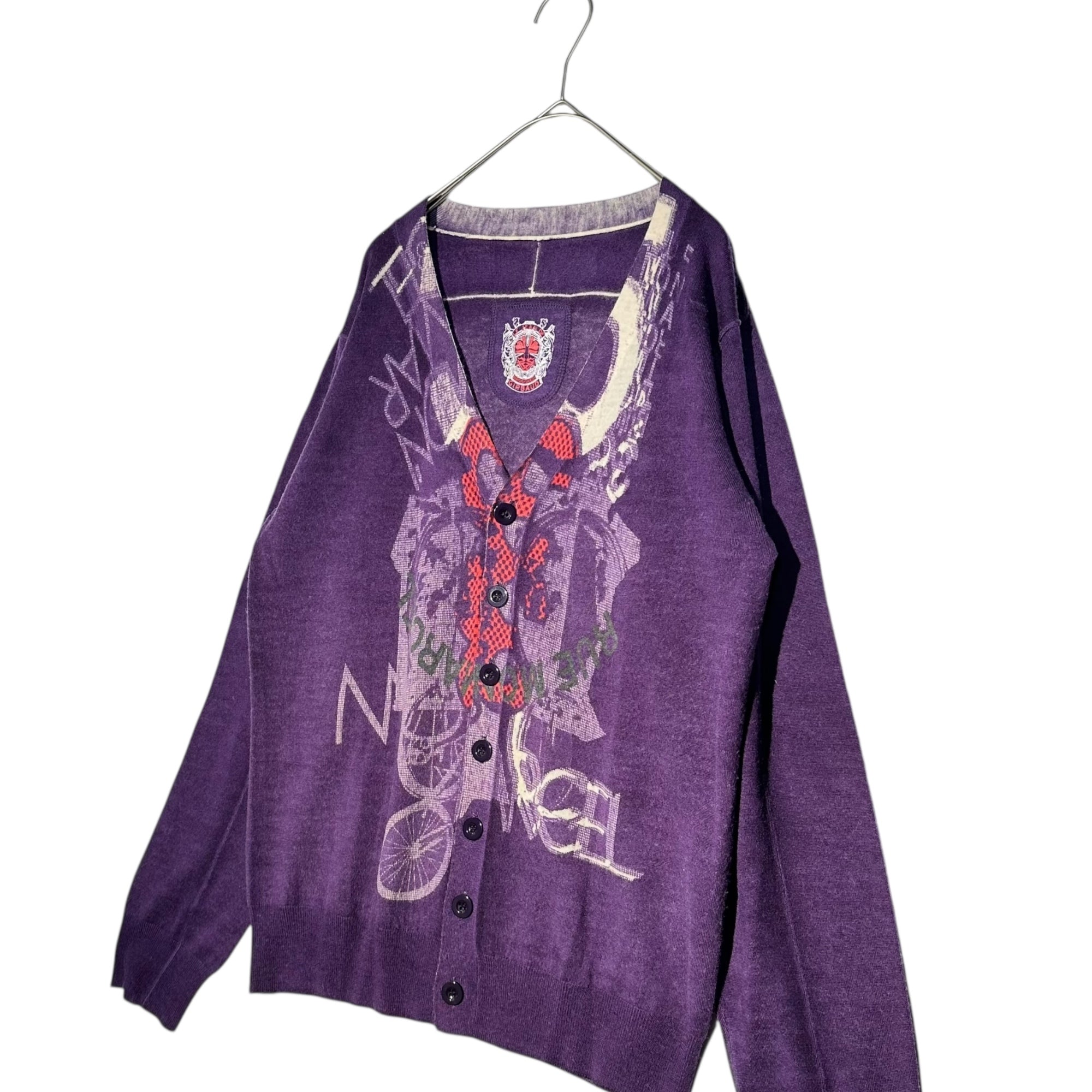 MARITHE FRANCOIS GIRBAUD(マリテフランソワジルボー) 00's Trompe l'oeil Wool Knit Cardigan トロンプルイユ ウール ニット カーディガン M7-8267 L パープル Y2K だまし絵