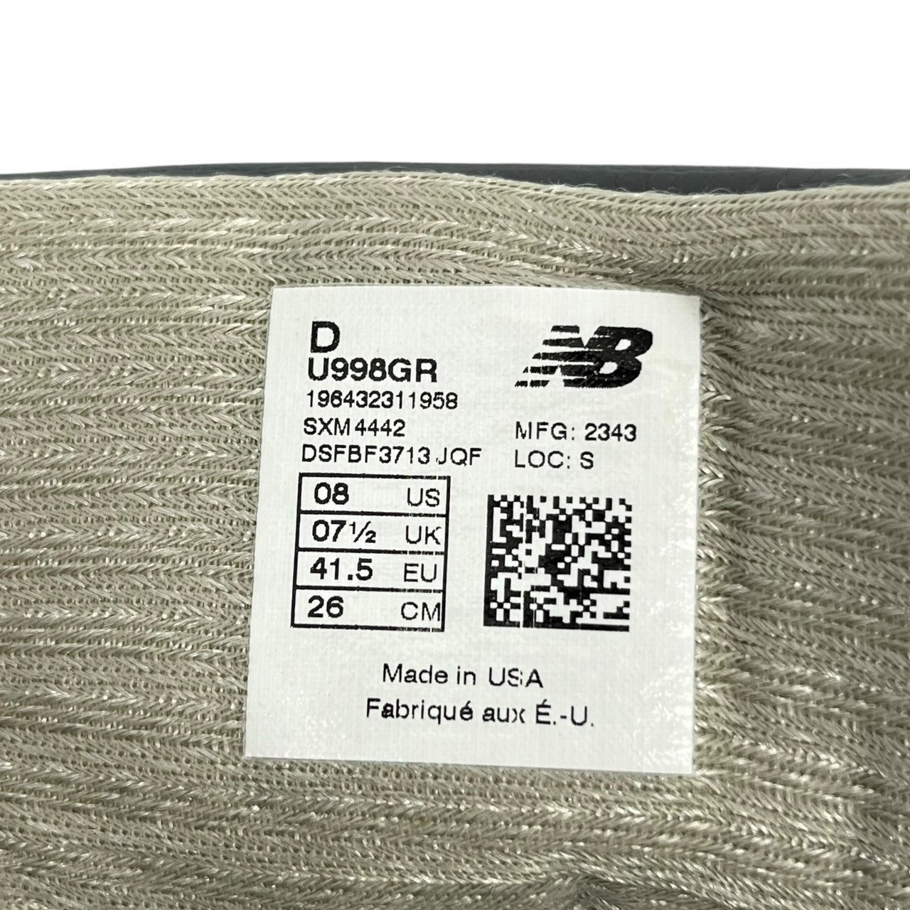 NEW BALANCE(ニューバランス) Made in USA 998 GR "Gray" ローカット スニーカー U998GR 26cm グレー 箱付