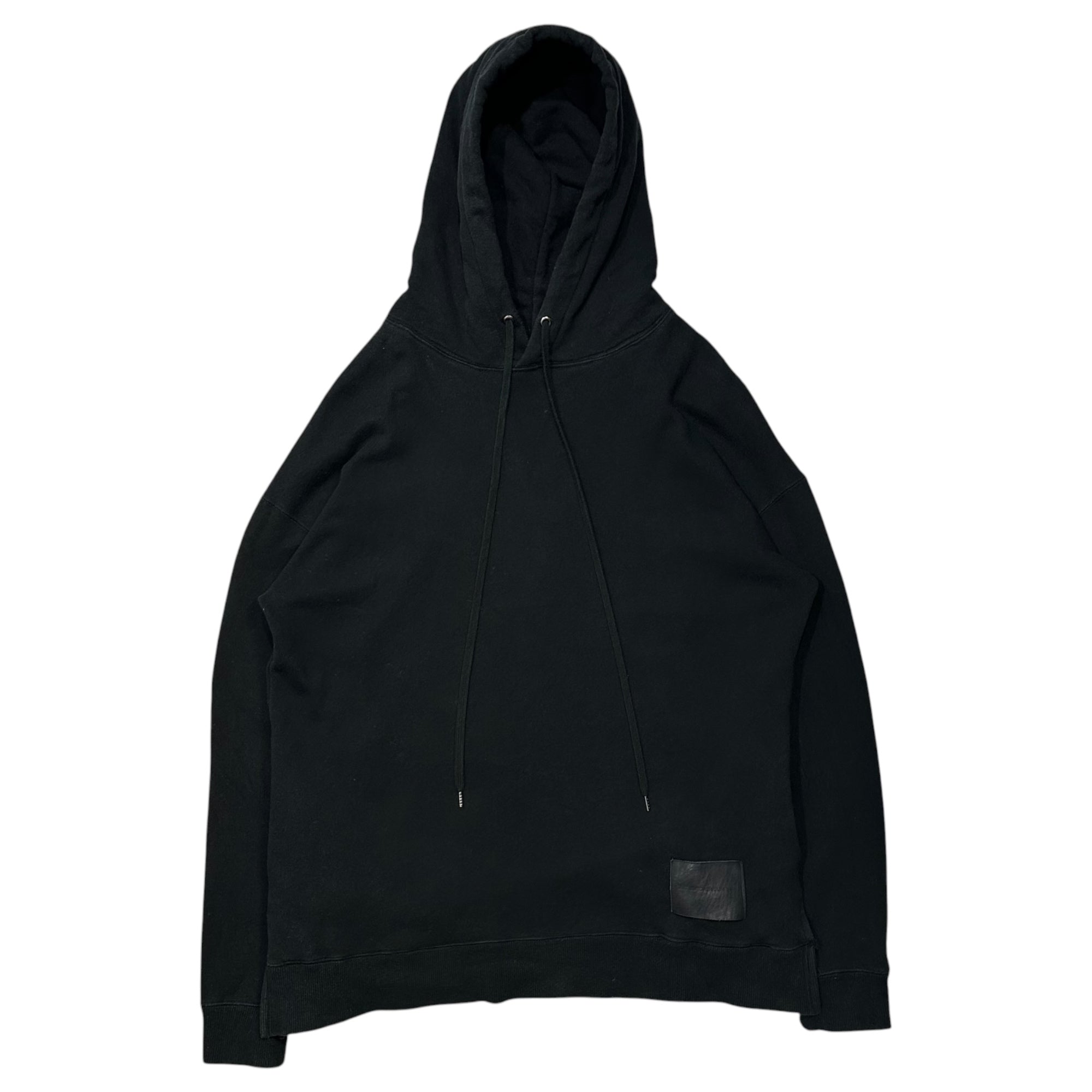 DIET BUTCHER SLIM SKIN(ダイエットブッチャースリムスキン) 2019AW Hem Leather Patch Pullover Hoodie 裾 革パッチ プルオーバー パーカー 1 ブラック サイドスリット