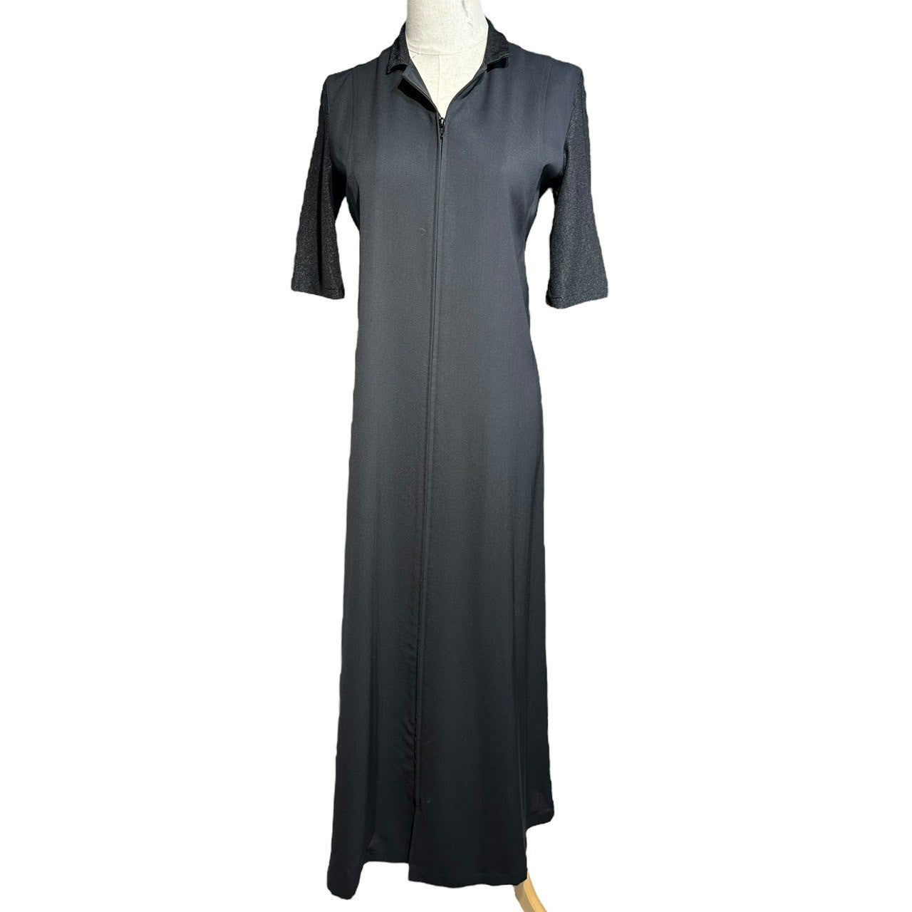 Y's(ワイズ) Center zip short sleeve wool maxi dress センタージップ 半袖 ウール マキシ ワンピース YN-D09-100 M ブラック