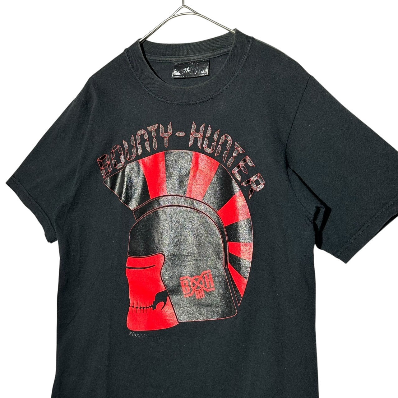 BOUNTY HUNTER(バウンティーハンター) mohawk helmet skull t-shirt モヒカンヘルメットスカルTシャツ 印字消え(S程度) ブラック×レッド