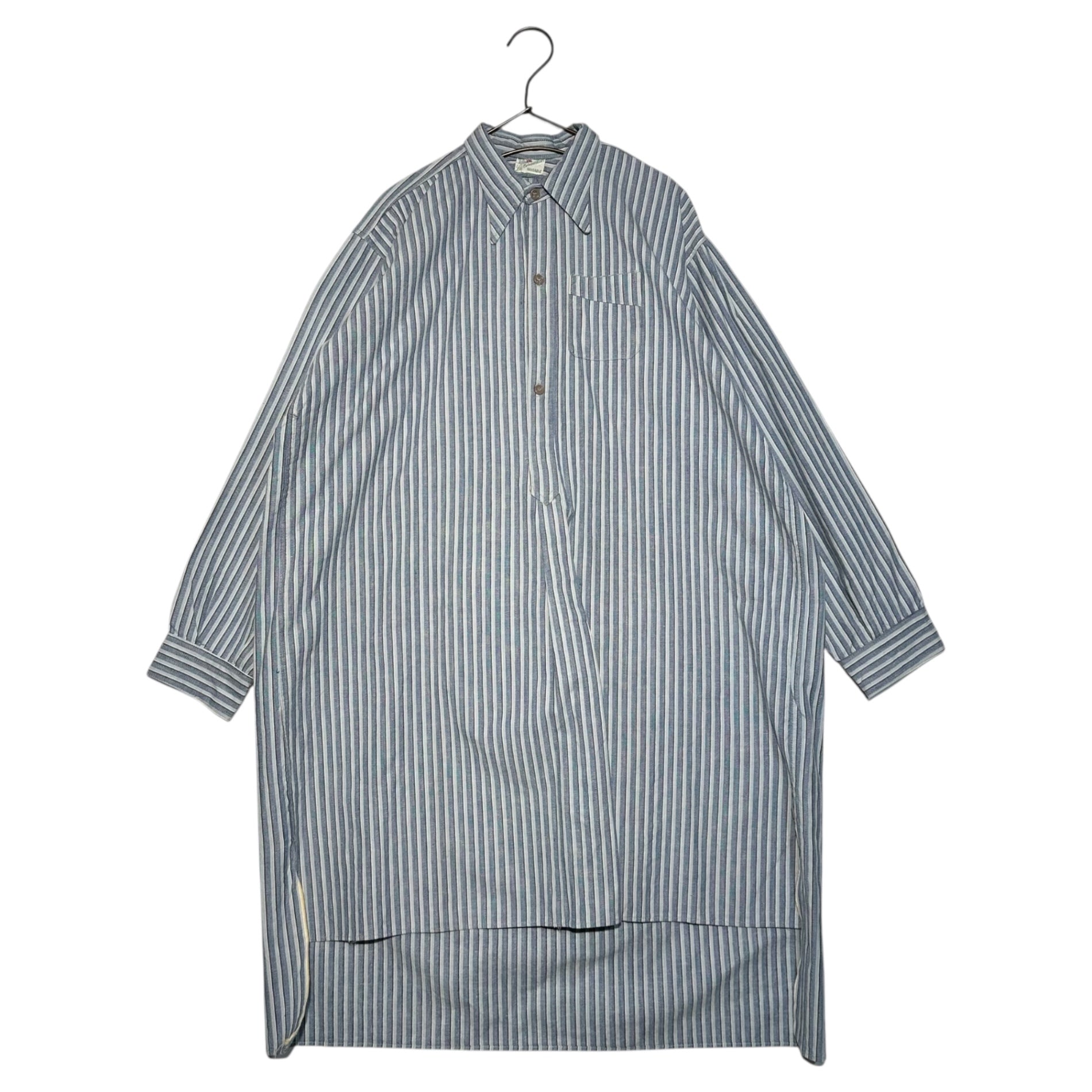 Euro vintage(ヨーロッパヴィンテージ) 30's French Vintage Striped Smock Shirt 30年代 フレンチ ヴィンテージ ストライプ スモック シャツ 110(L~XL相当) ブルー