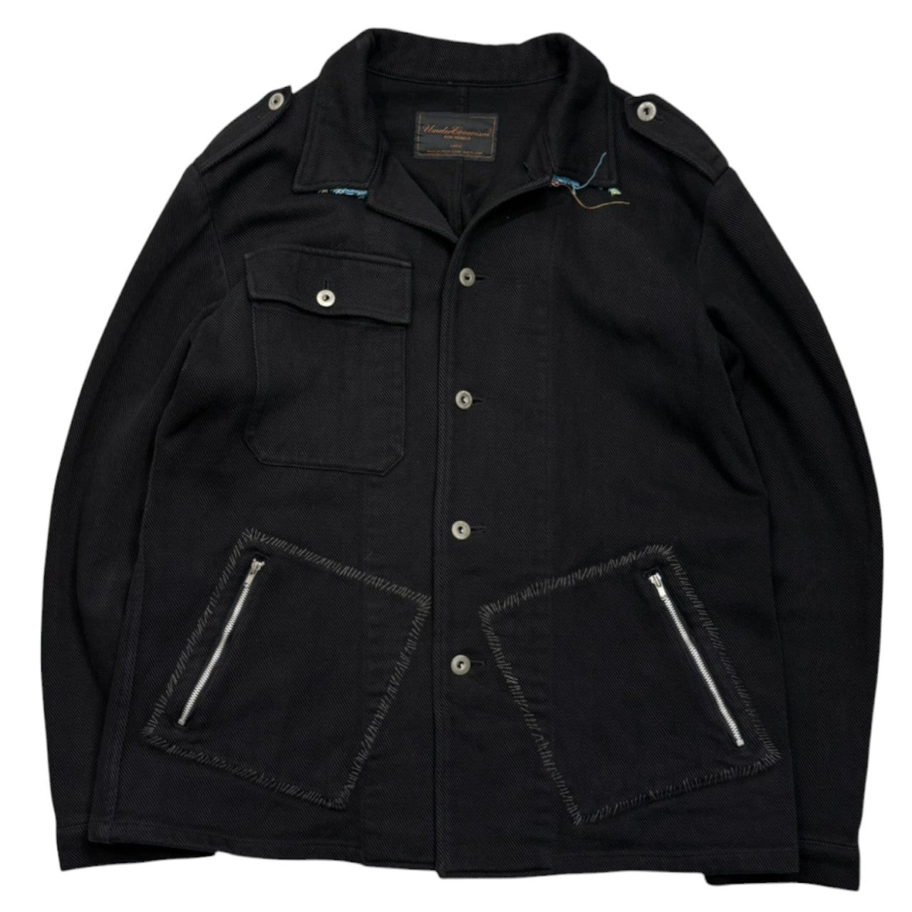 UNDERCOVERISM(アンダーカバイズム) 03SS SCAB Period Afghan Collar Panel Grunge Stitch Jacket SCAB期 襟アフガン切替 グランジ ステッチ ジャケット L ブラック×ブルー 稀少アイテム