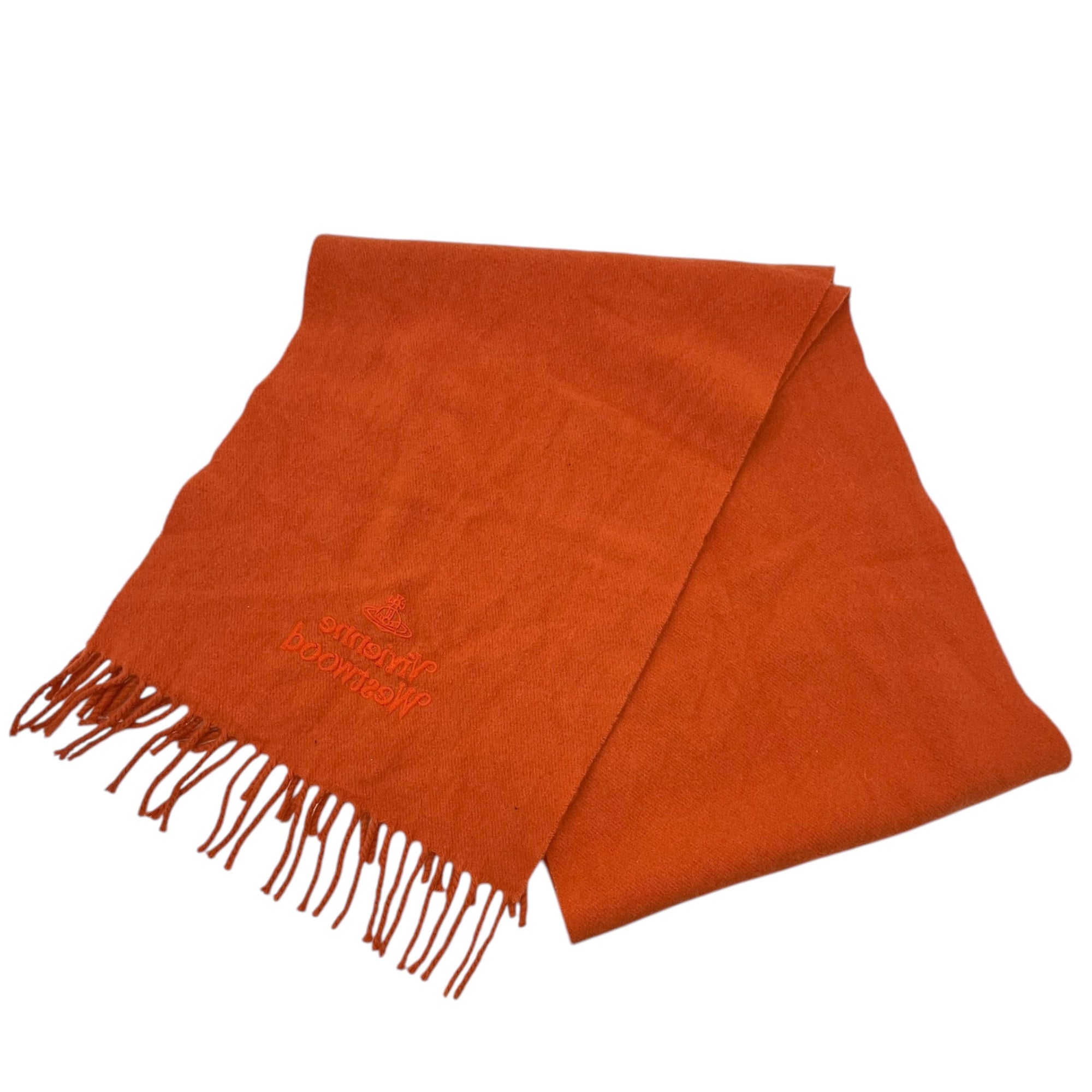 Vivienne Westwood(ヴィヴィアンウエストウッド) Orb logo embroidered wool scarf オーブ ロゴ 刺繍 ウール マフラー オレンジ イタリア製