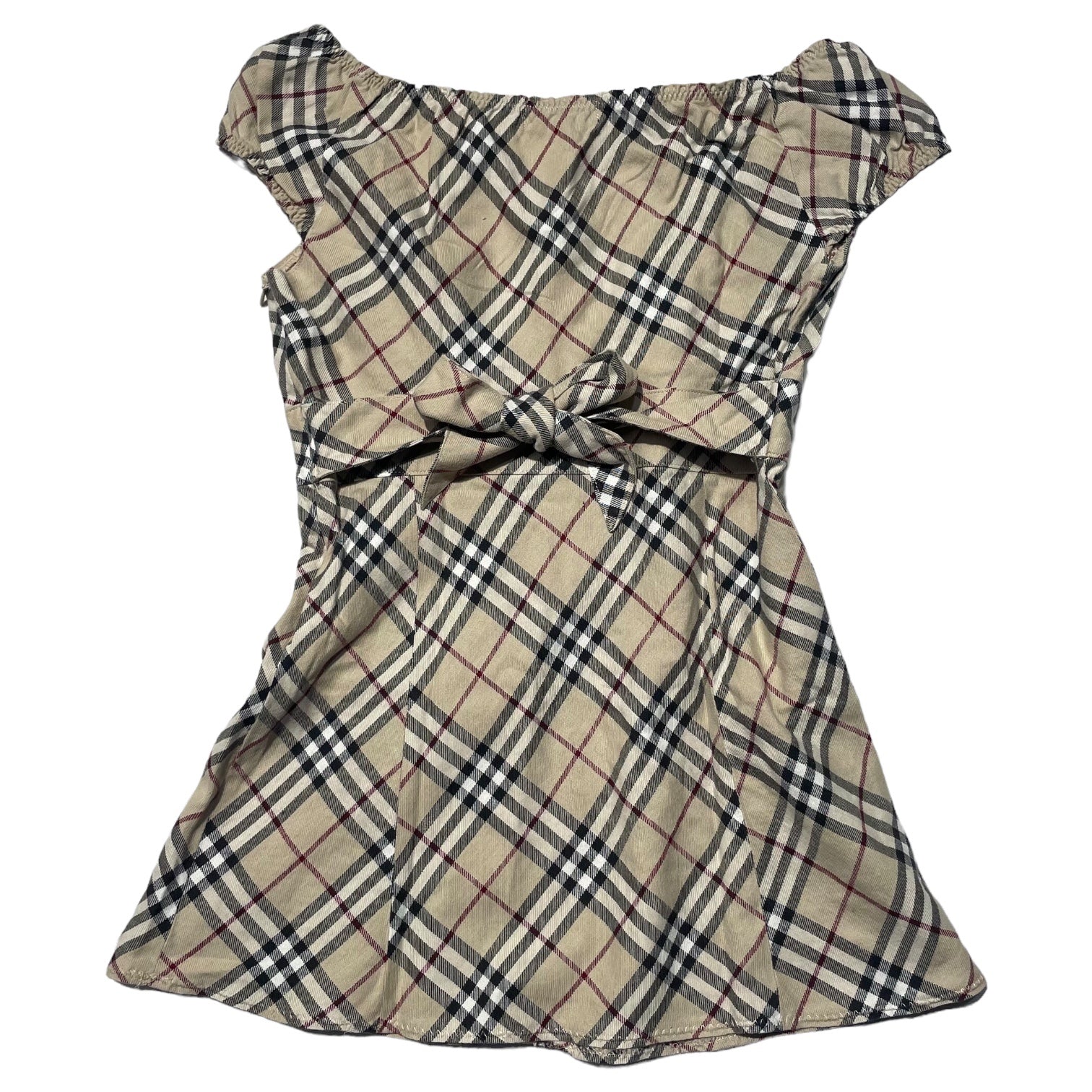 BURBERRY BLUE LABEL(バーバリーブルーレーベル) ノバチェック ノースリーブ ブラウス ベルト ウエスト フレア バーバリーチェック FE528-260-43 36(S程度) ベージュ