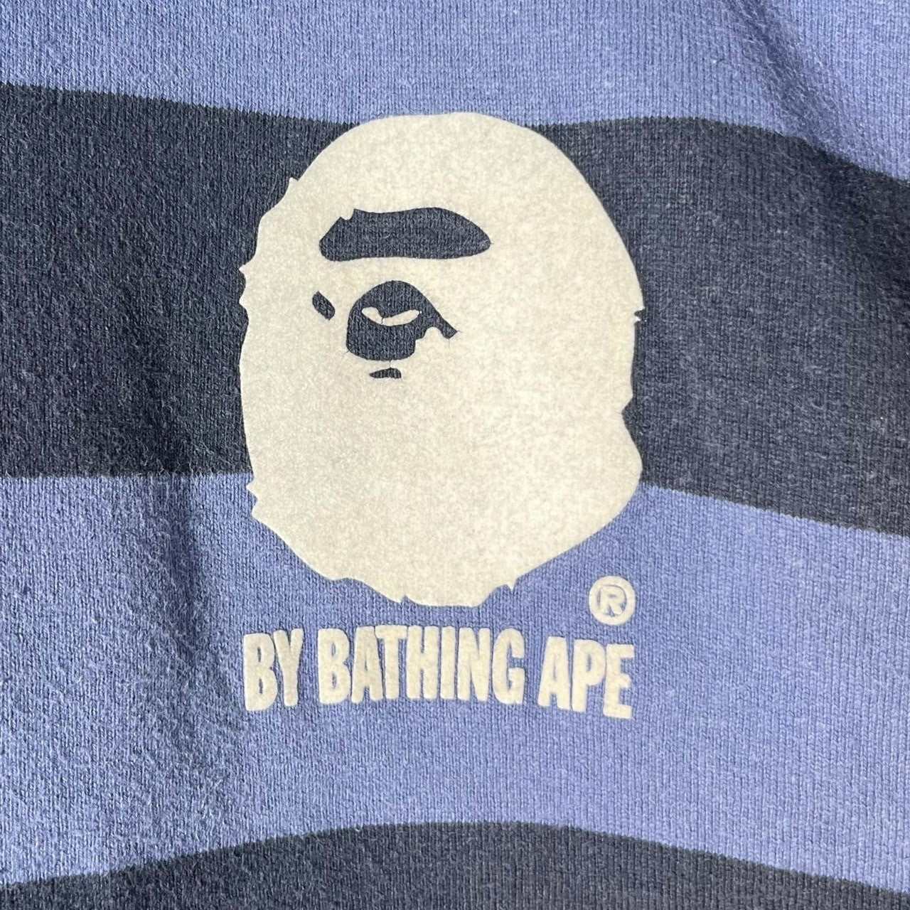 BAPE BY A BATHING APE(ベイプ バイ ア ベイシングエイプ) 00's One point logo border long sleeve rugby shirt ワンポイント ロゴ ボーダー 長袖 ラグビーシャツ ラガーシャツ 猿 L ブルー