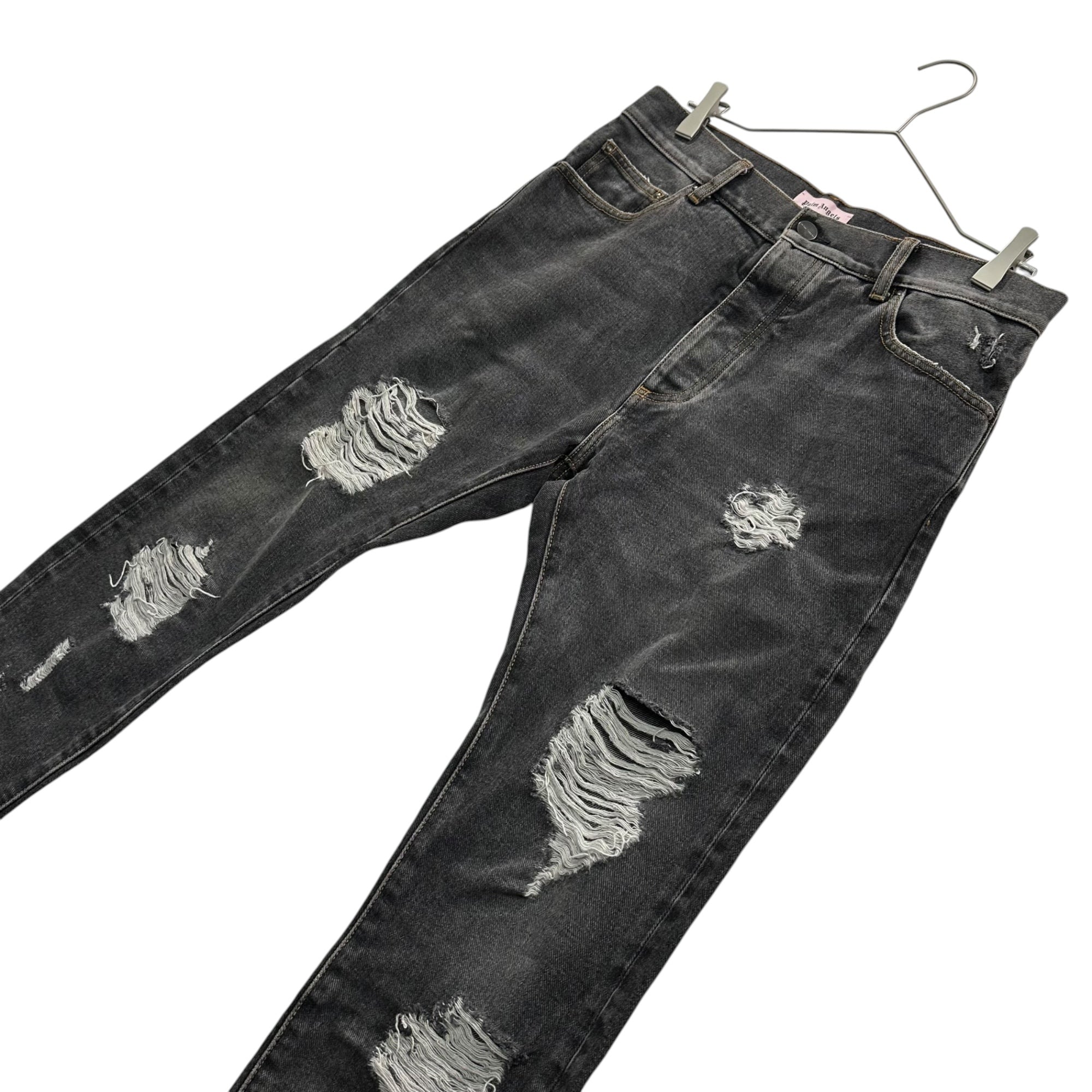 Palm Angels(パームエンジェルス) Crash Skinny Jeans クラッシュ スキニー ジーンズ PMCE001S17 30 ブラック ダメージ加工 デニム パンツ