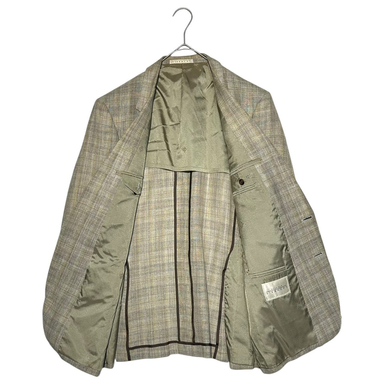 GIVENCHY(ジバンシィ) 80's ~ 90's Check Linen Wool 2B Tailored Jacket チェック リネン ウール 2B テーラード ジャケット M程度 グレー 80年代~90年代 ヴィンテージ 古着