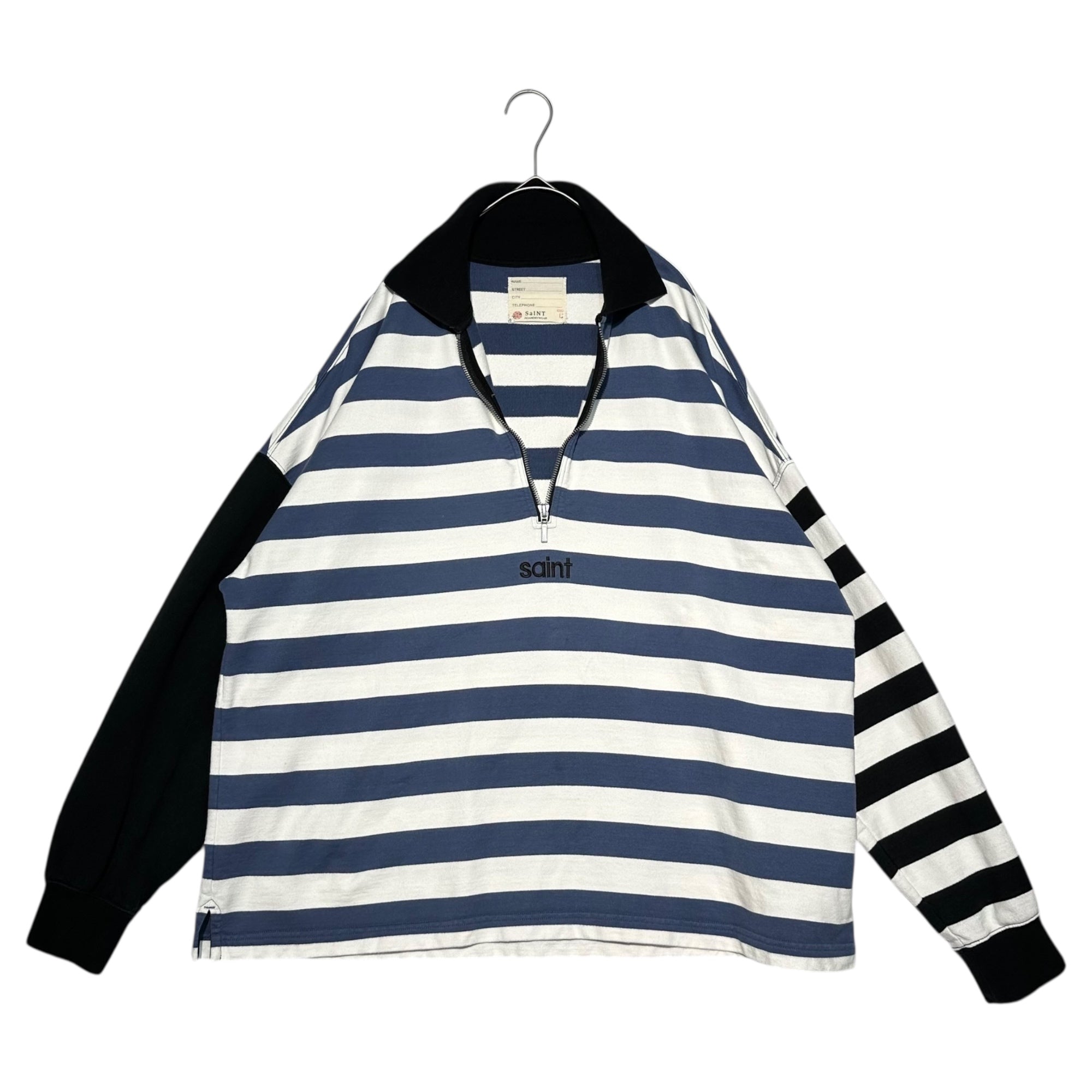 SAINT MICHAEL(セントマイケル) 24SS SA RUGGER SH BORDER BLUE ボーダー ハーフジップ 長袖 ポロ シャツ SM-YS8-0000-C41 L ホワイト×ネイビー×ブラック ラガー ロゴ刺繍 カットソー