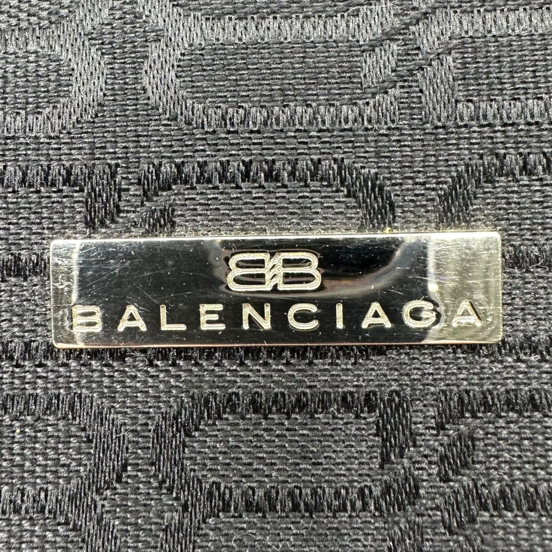 BALENCIAGA(バレンシアガ) Monogram canvas leather tote bag モノグラム キャンバス レザー 切替 トート バッグ ブラック ハンド 肩掛け