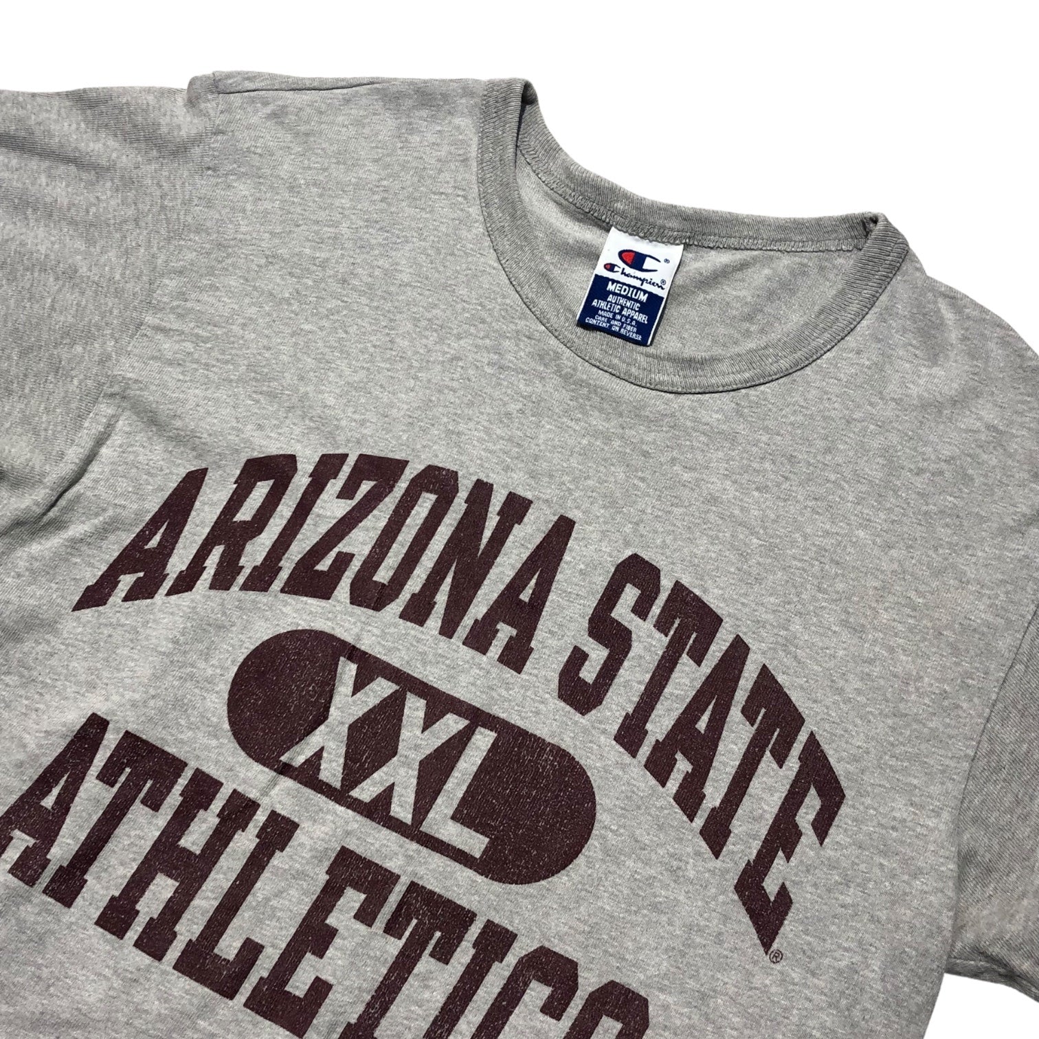 Champion(チャンピオン) 90's ”ARIZONA STATE ATHLETICS” college print t-shirt 3段プリント カレッジ Tシャツ アリゾナ M グレー 90年代 USA製
