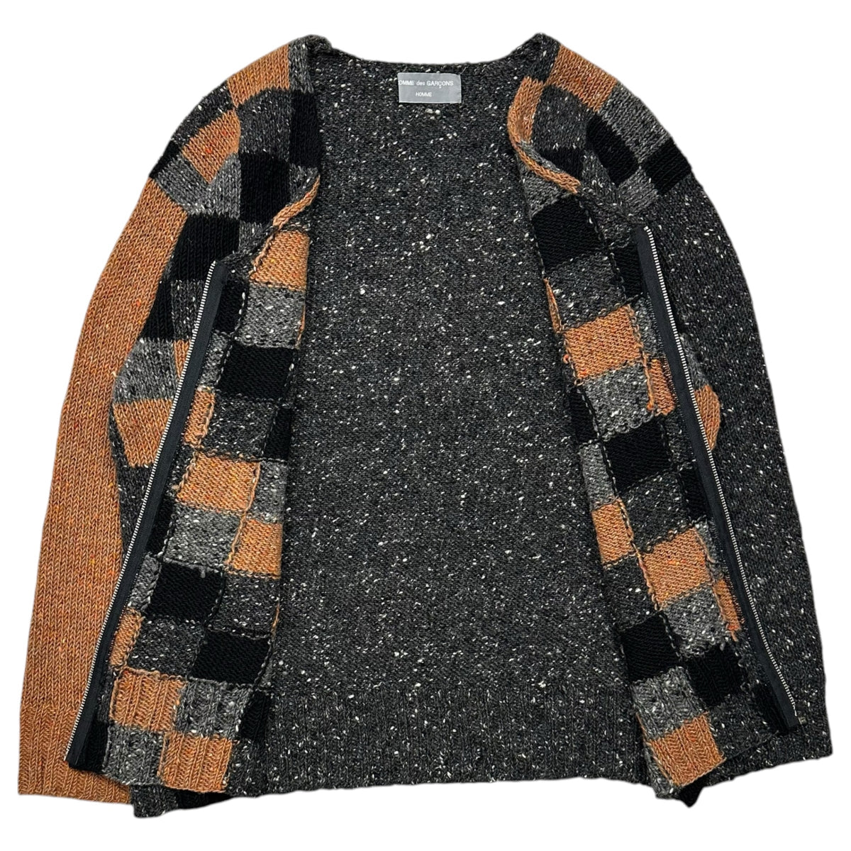 COMME des GARCONS HOMME(コムデギャルソンオム) 1997AW Checked zip-up knit cardigan ブロック チェック ジップ ニット カーディガン 表記無(FREE) オレンジ×グレー×ブラック 90's 90年代 ウール 田中オム
