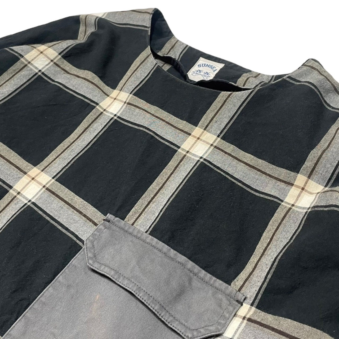 SUNSEA(サンシー) 17SS pullover check shirt プルオーバー チェック シャツ 17S23 SIZE 3(L) ブラック×グレー