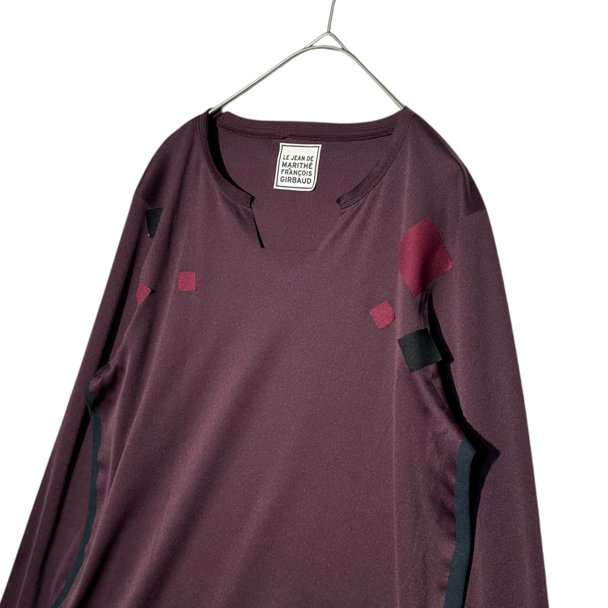 MARITHE FRANCOIS GIRBAUD(マリテフランソワジルボー) 00's Design Neck Long Sleeve Jersey Cut and Sewn 00年代 デザイン ネック 長袖 ジャージィ カットソー M5-6810 M バーガンディ