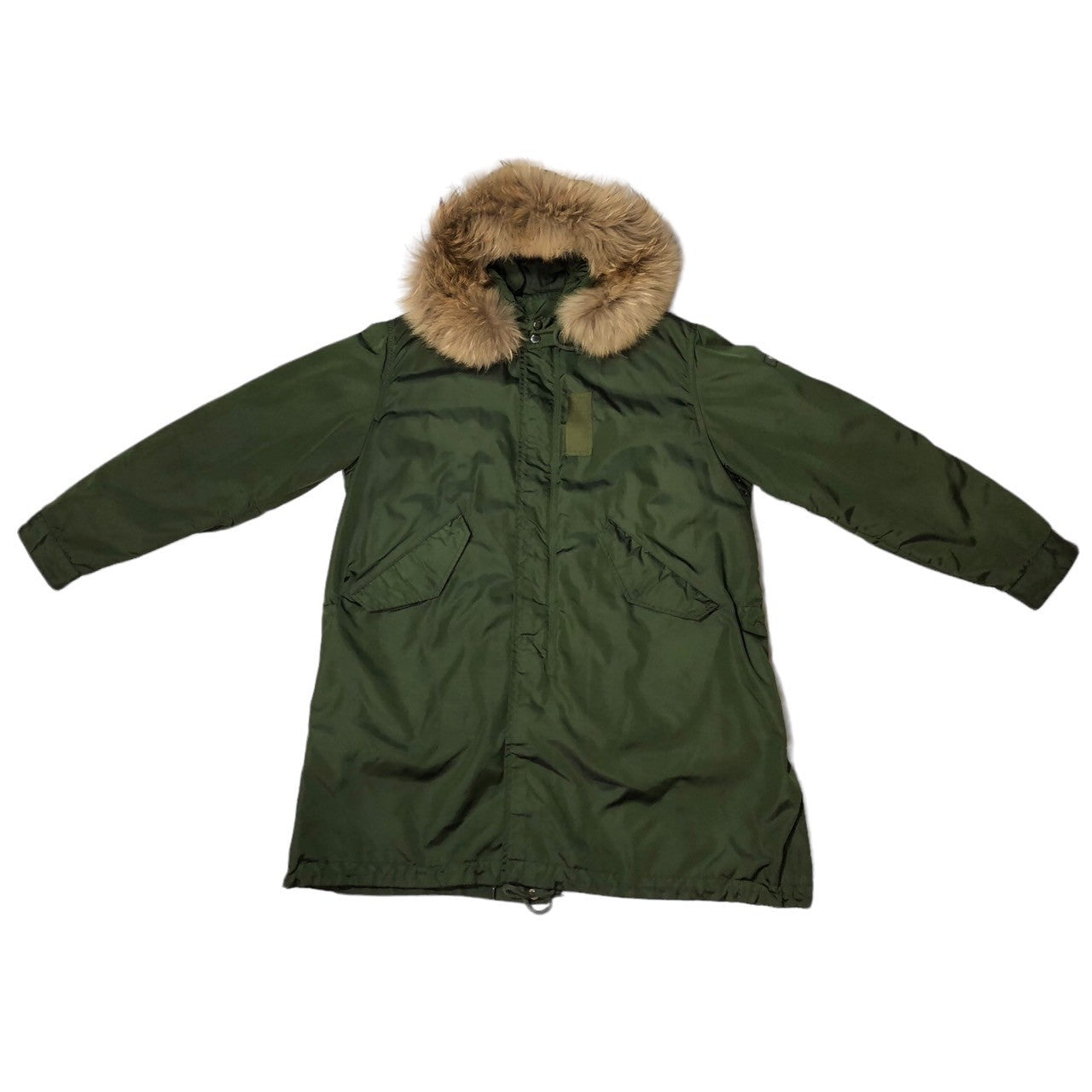 TATRAS(タトラス) 18AW MONTE liner mod coat ラクーンファー ダウン ライナー 付き ナイロン モッズ コート ミリタリー ロゴ MTK18A473 03(L程度) カーキ グリーン系 Rライン