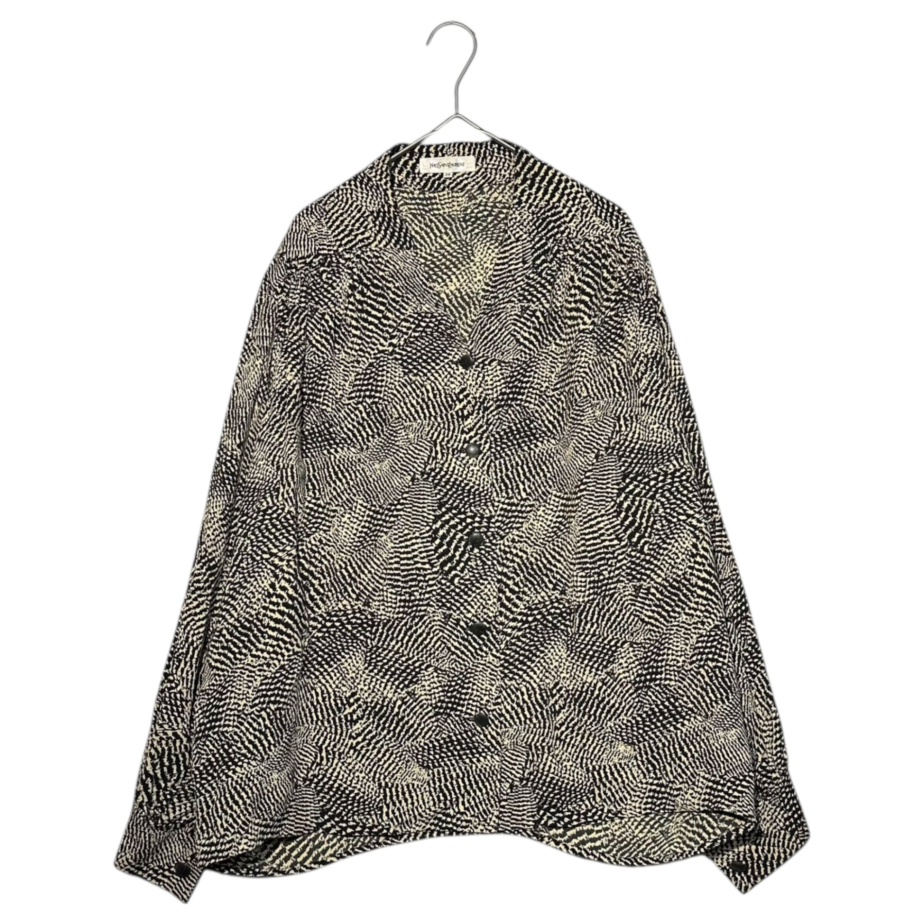 YVES SAINT LAURENT(イヴサンローラン) Open-collar all-over print blouse オープンカラー 総柄 ブラウス スカート セットアップ HTA64-681 TOP:34(XS程度) BOTTOM:36(S程度) ベージュ×ブラック