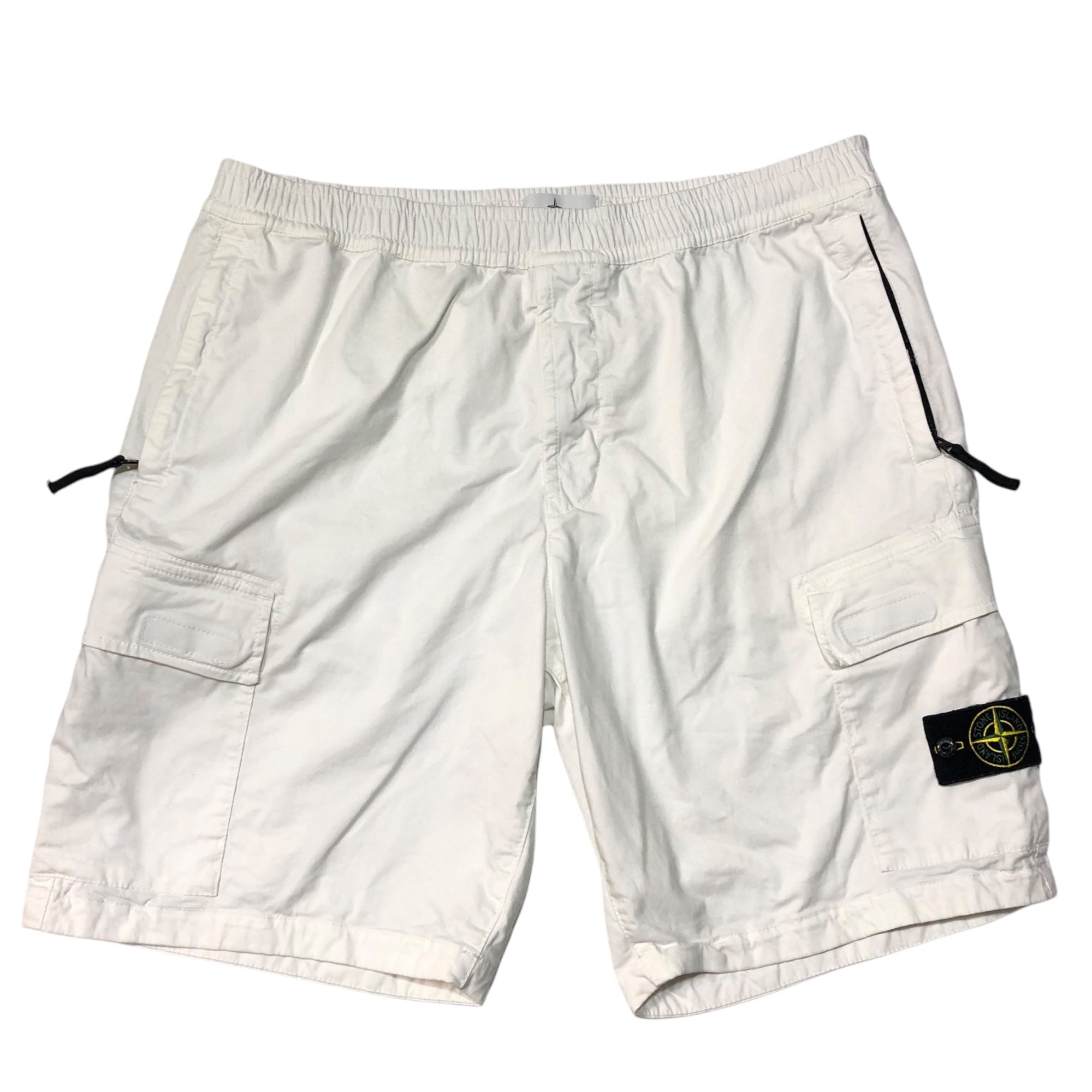 STONE ISLAND(ストーンアイランド) 21SS bermuda shorts OLD加工ブロークンツイル ストレッチコットンショーツ 7415L0904 W40 ホワイト ショート ハーフ パンツ
